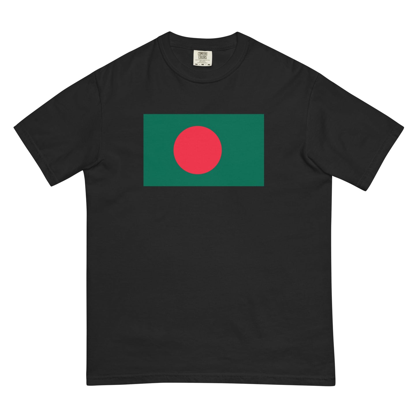 Stylish Bangladesh flag t-shirt laid flat, small, black