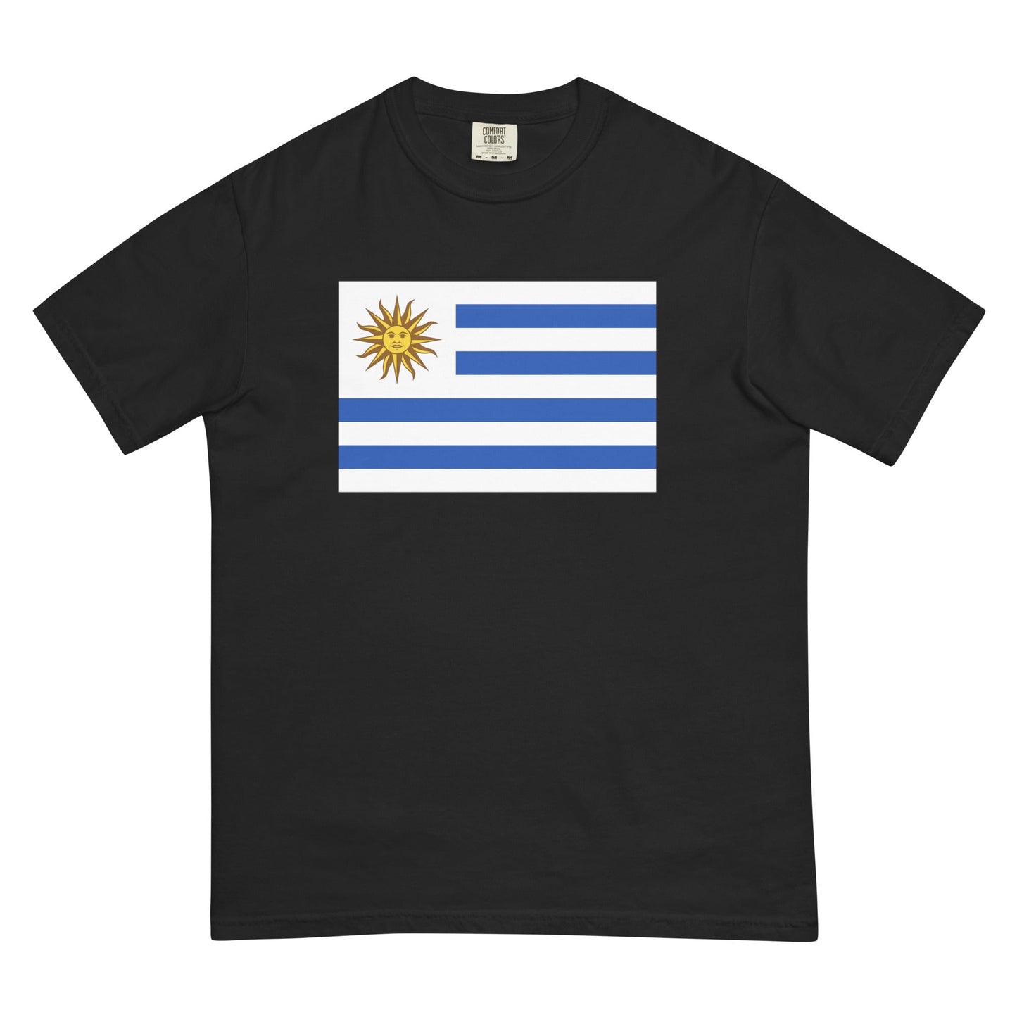 Flat lay of espresso Uruguay 1 flag tee, 4X large size