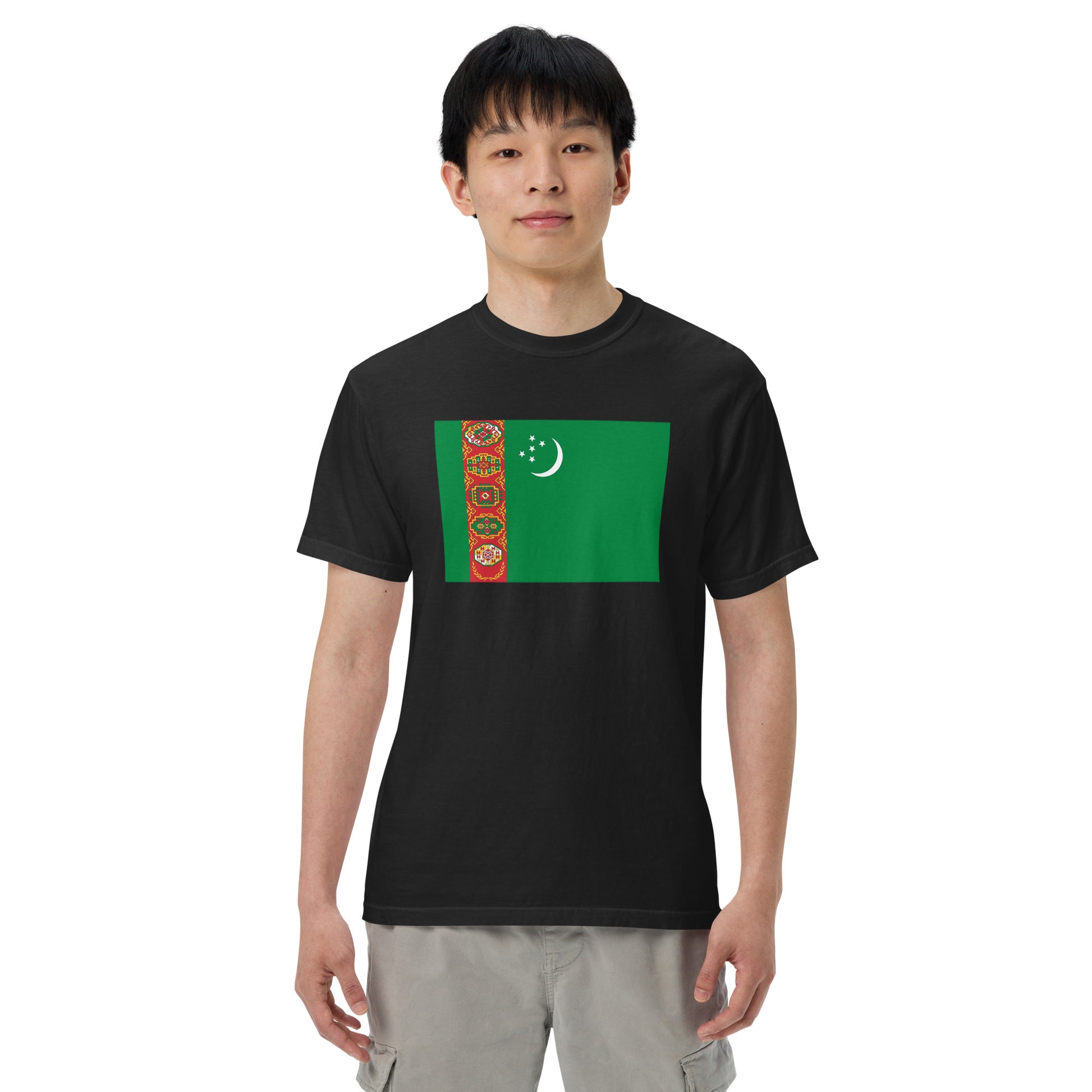 black shirt with Turkmenistan flag design, 3X large