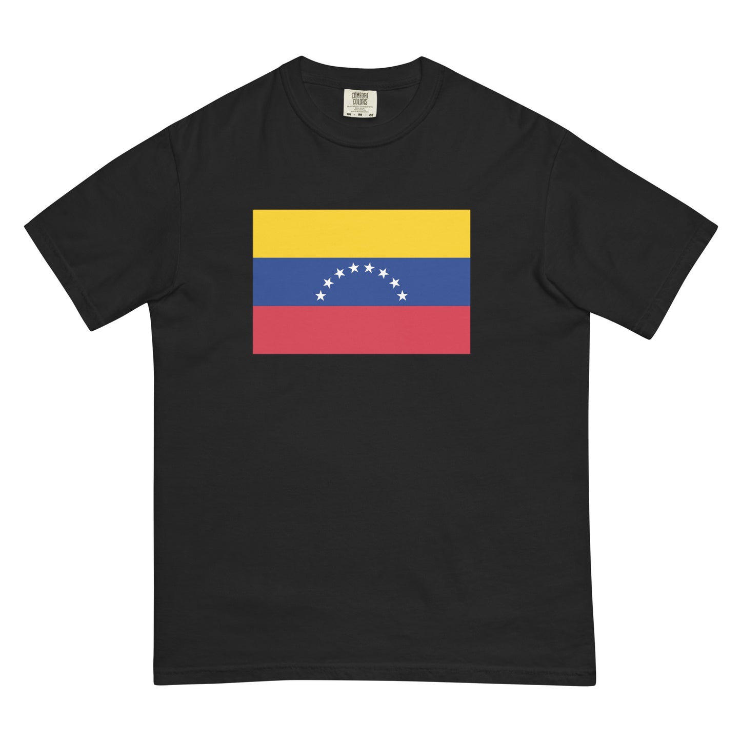 Stylish Venezuela flag t-shirt laid flat, small, true navy