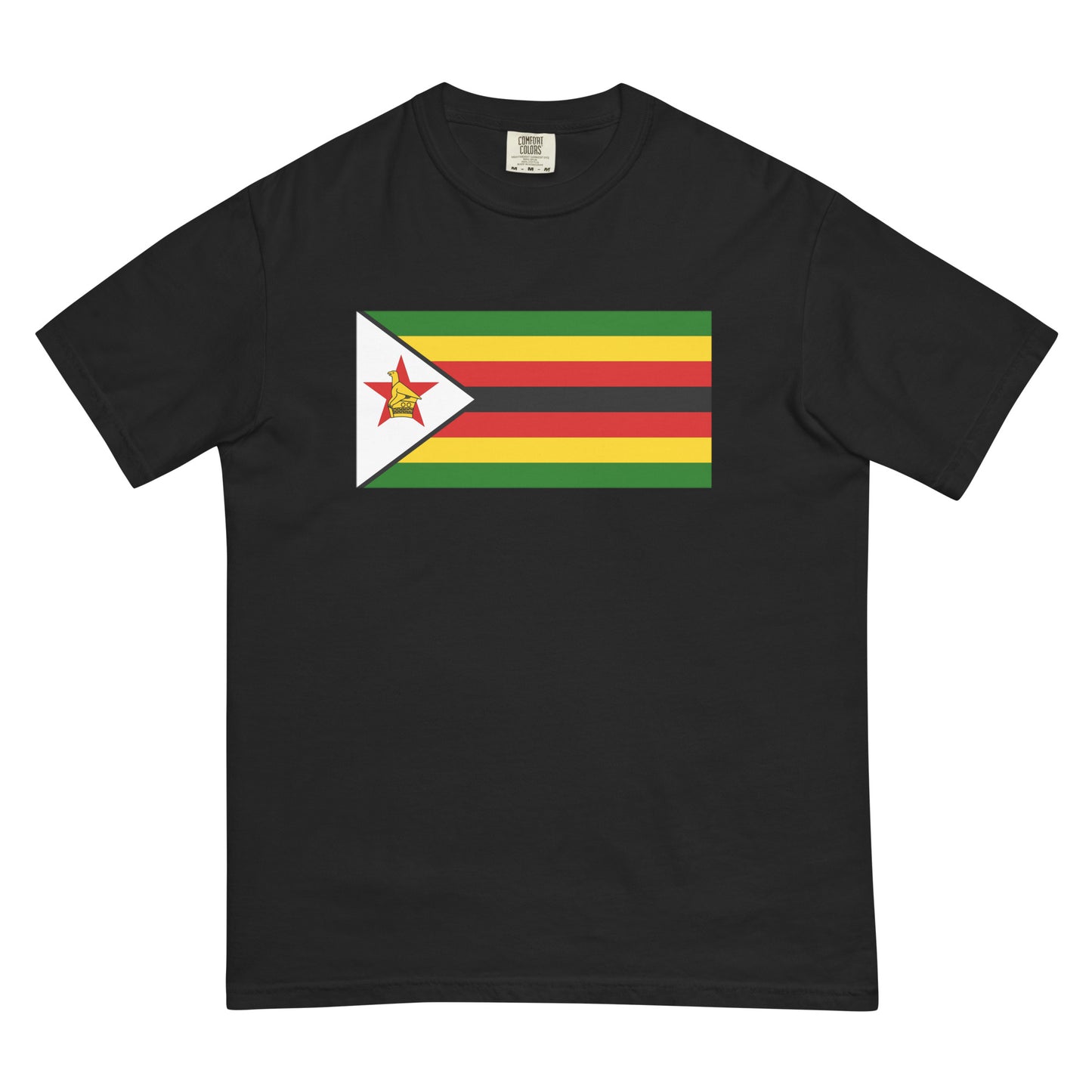 Stylish Zimbabwe flag t-shirt laid flat, 4X large, black