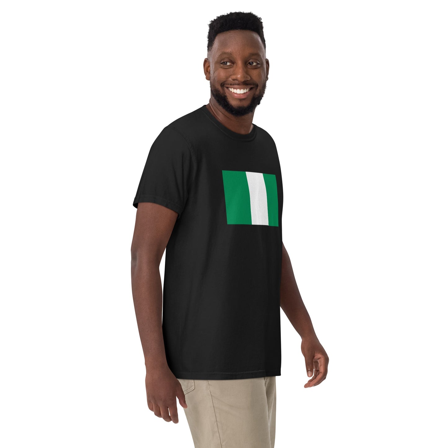 Stylish Nigeria flag t-shirt laid flat, extra large, true navy