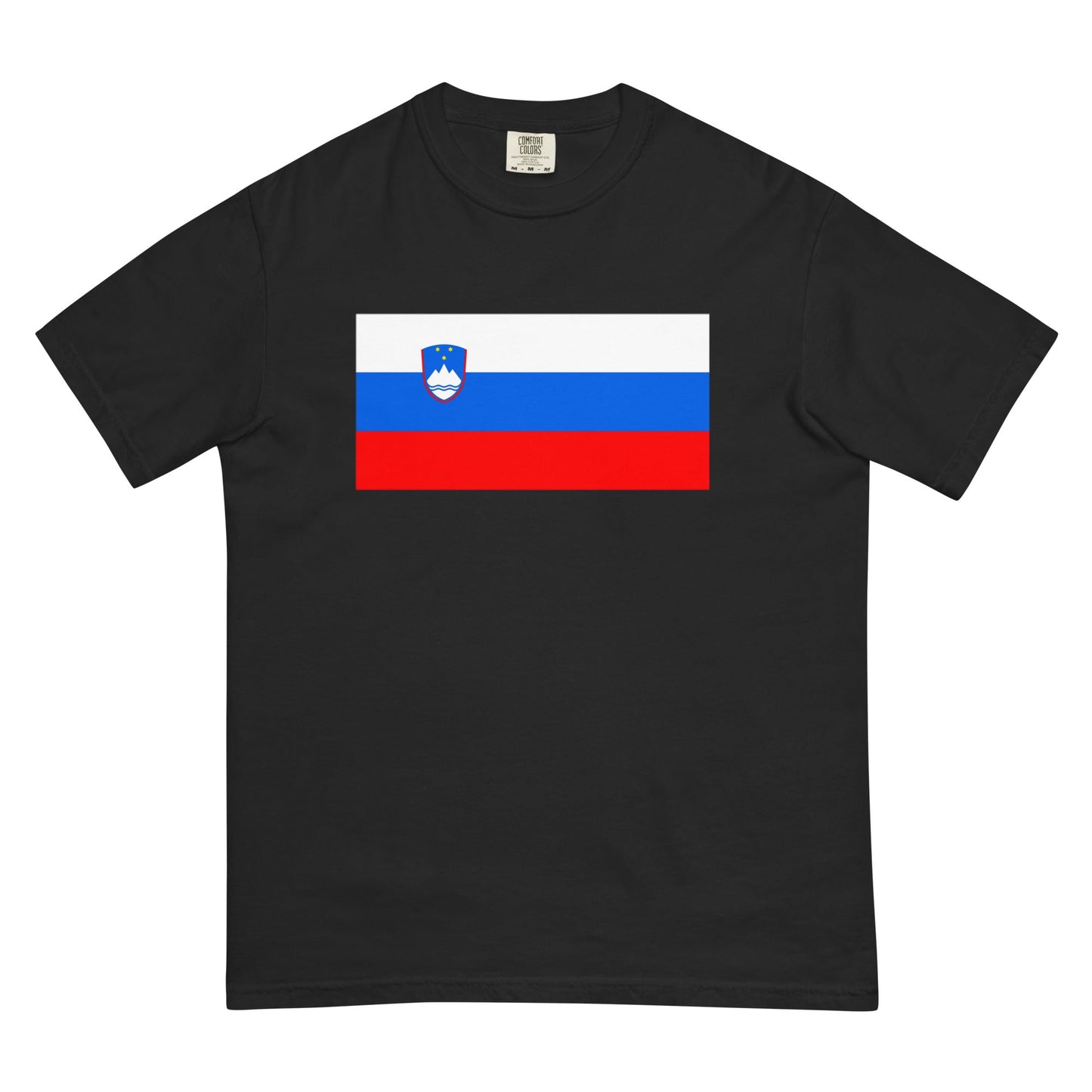 Flat lay of blue jean Slovenia flag tee, large size