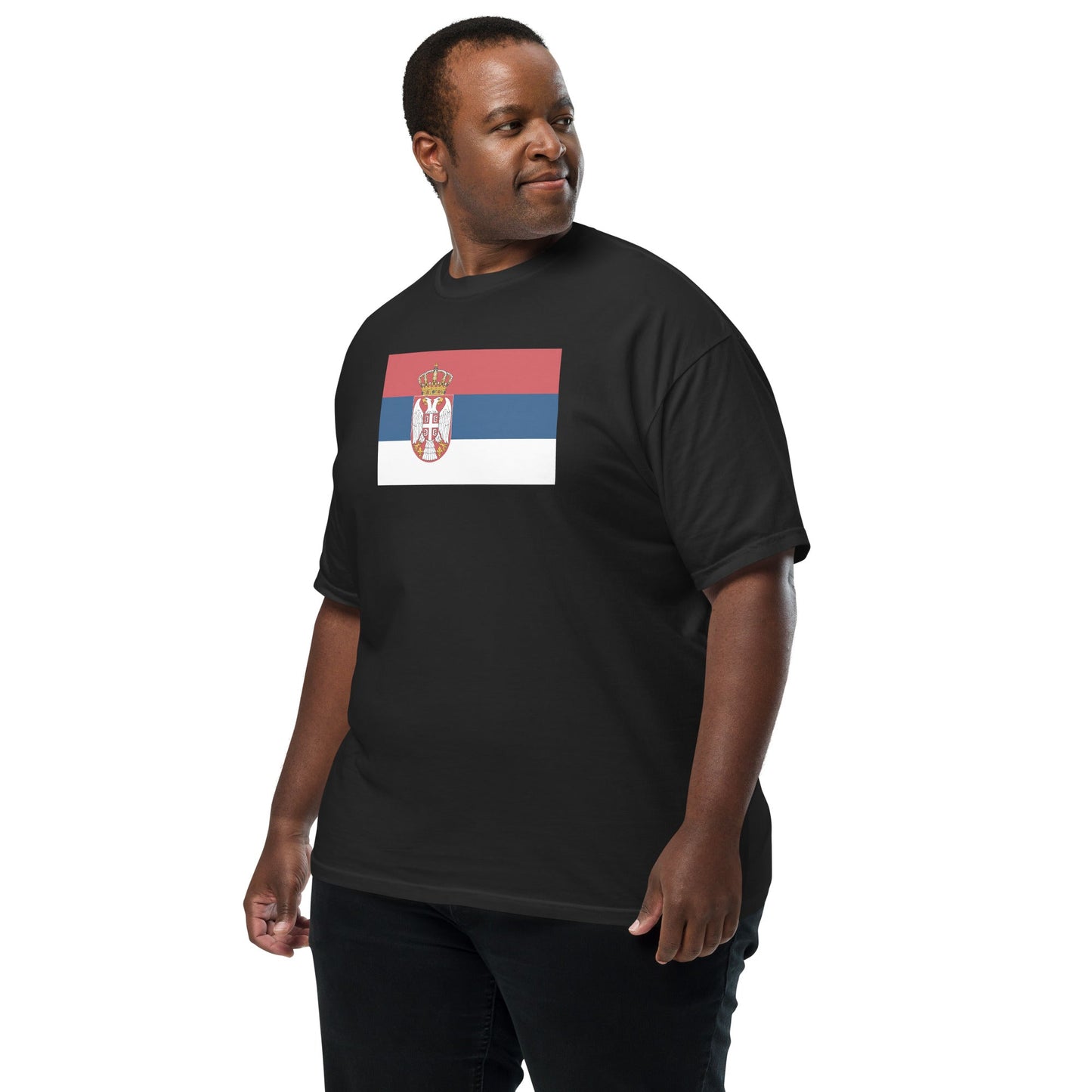 Flag tee representing Serbia in black, extra large