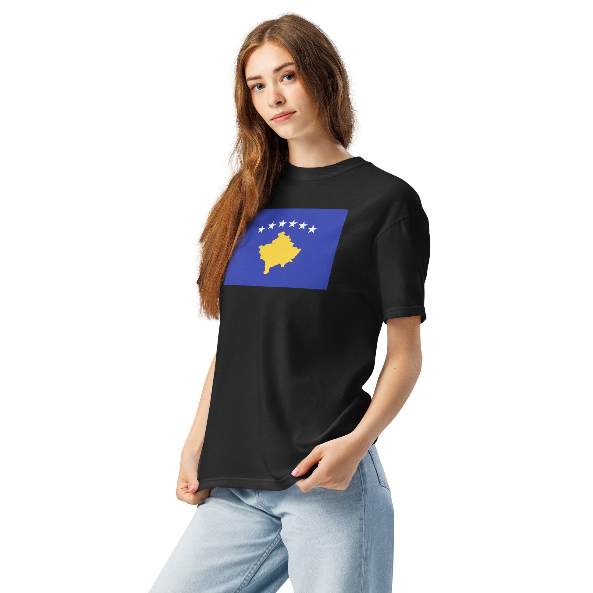 black shirt with Kosovo 1 flag design, large