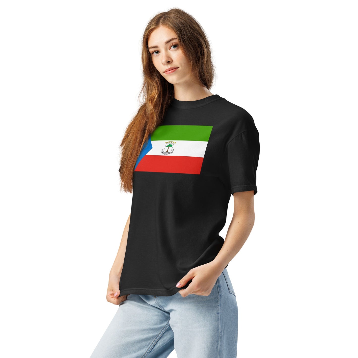 Flat lay of black Equatorial Guinea flag tee, extra large size