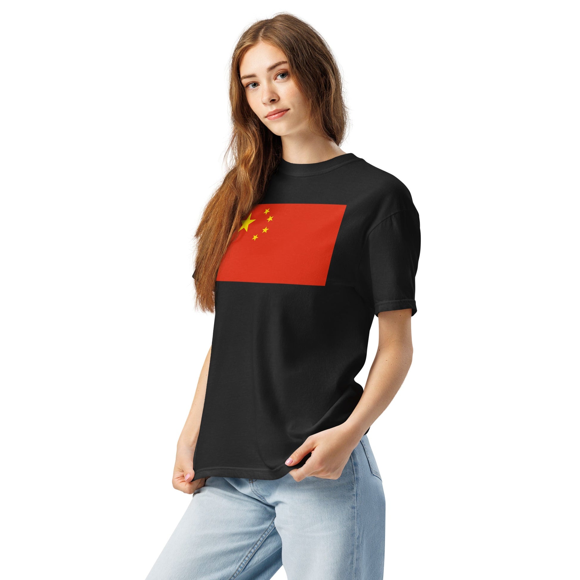 black shirt with China flag design, extra large