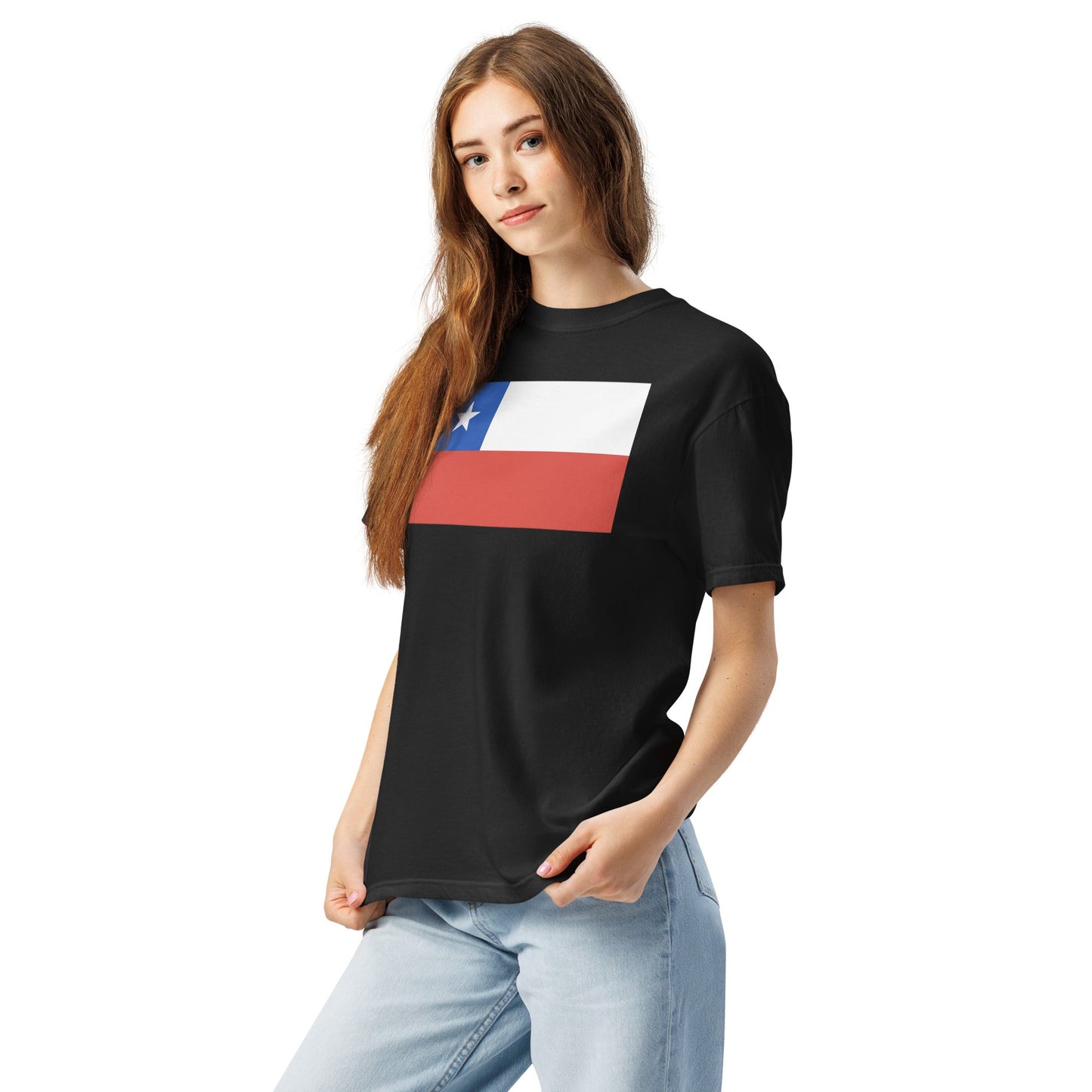 Bold Chile flag design tee in black, extra large
