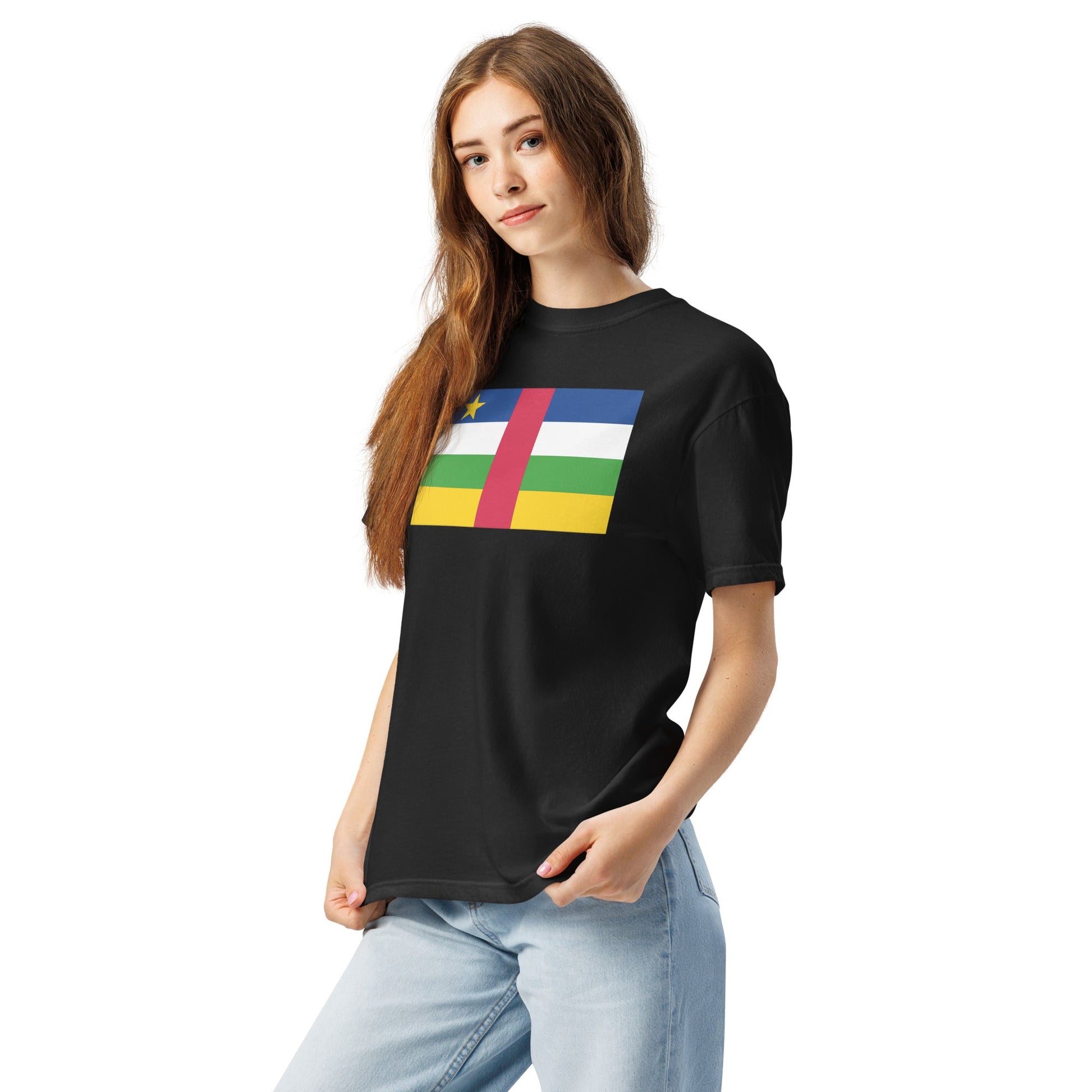 black shirt with Central African Republic flag design, 2X large
