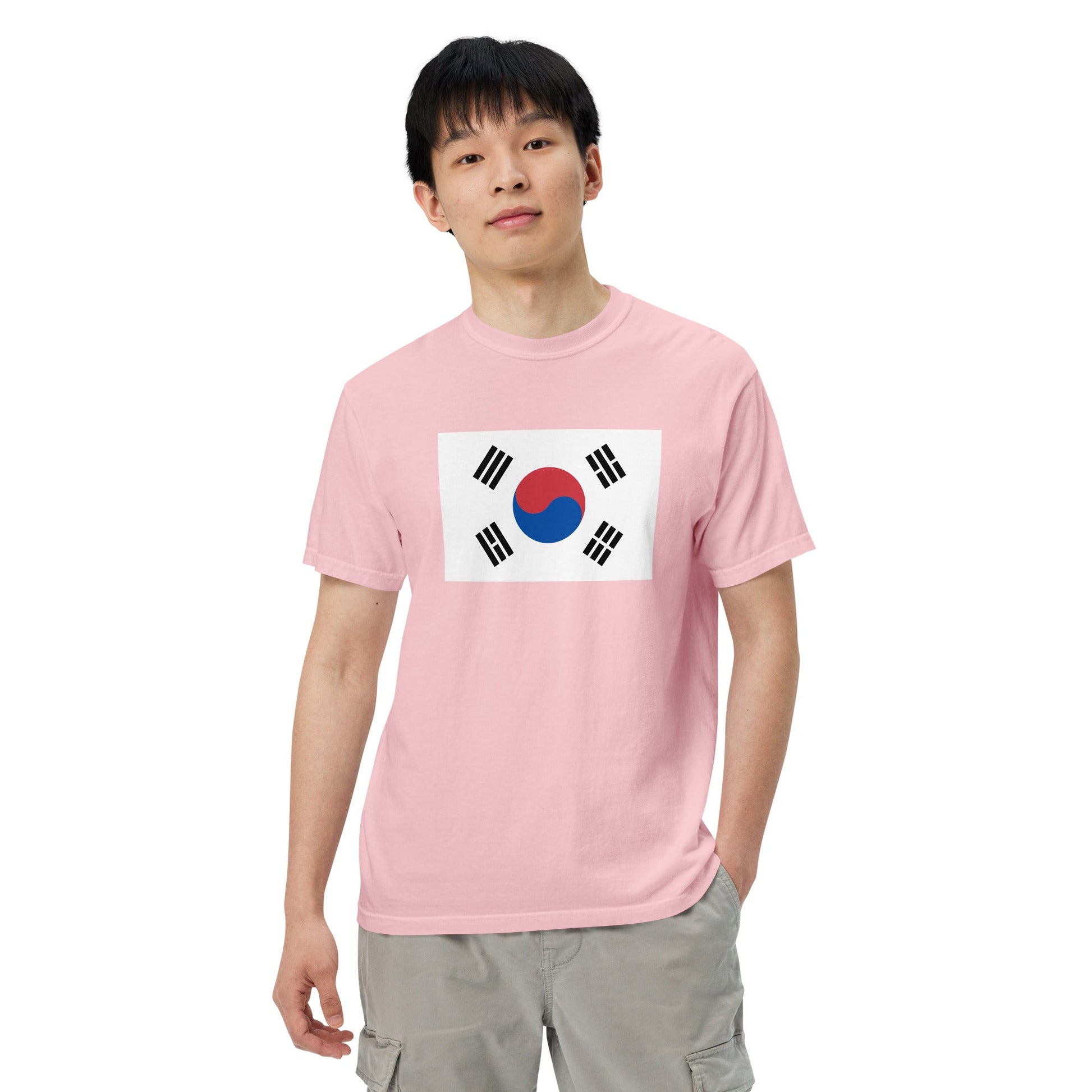 Stylish South Korea flag t-shirt laid flat, 2X large, blue spruce