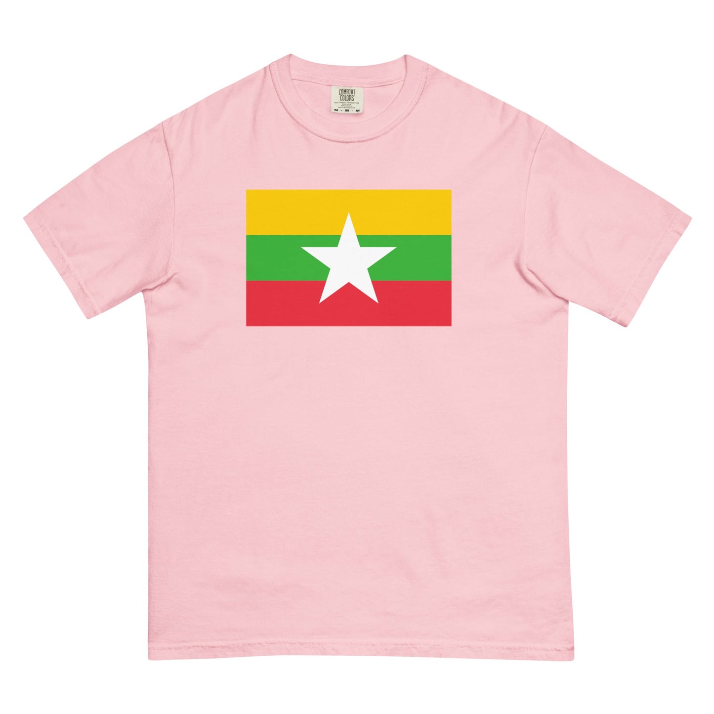 Bold Myanmar Burma flag design tee in hemp, 4X large