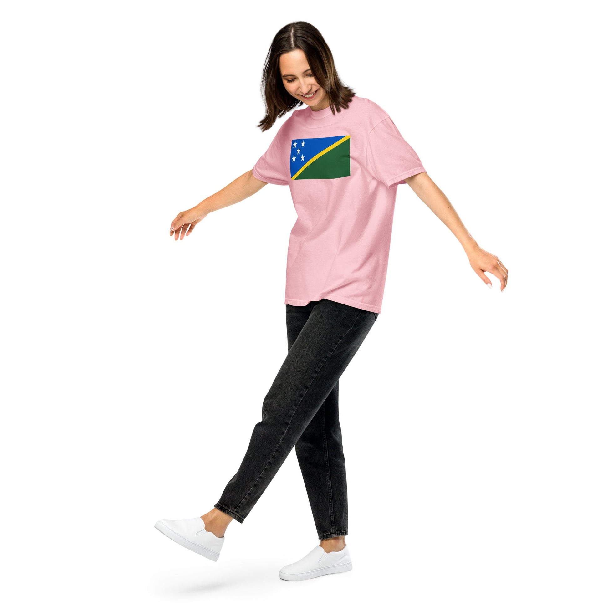Flat lay of red Solomon Islands flag tee, 2X large size