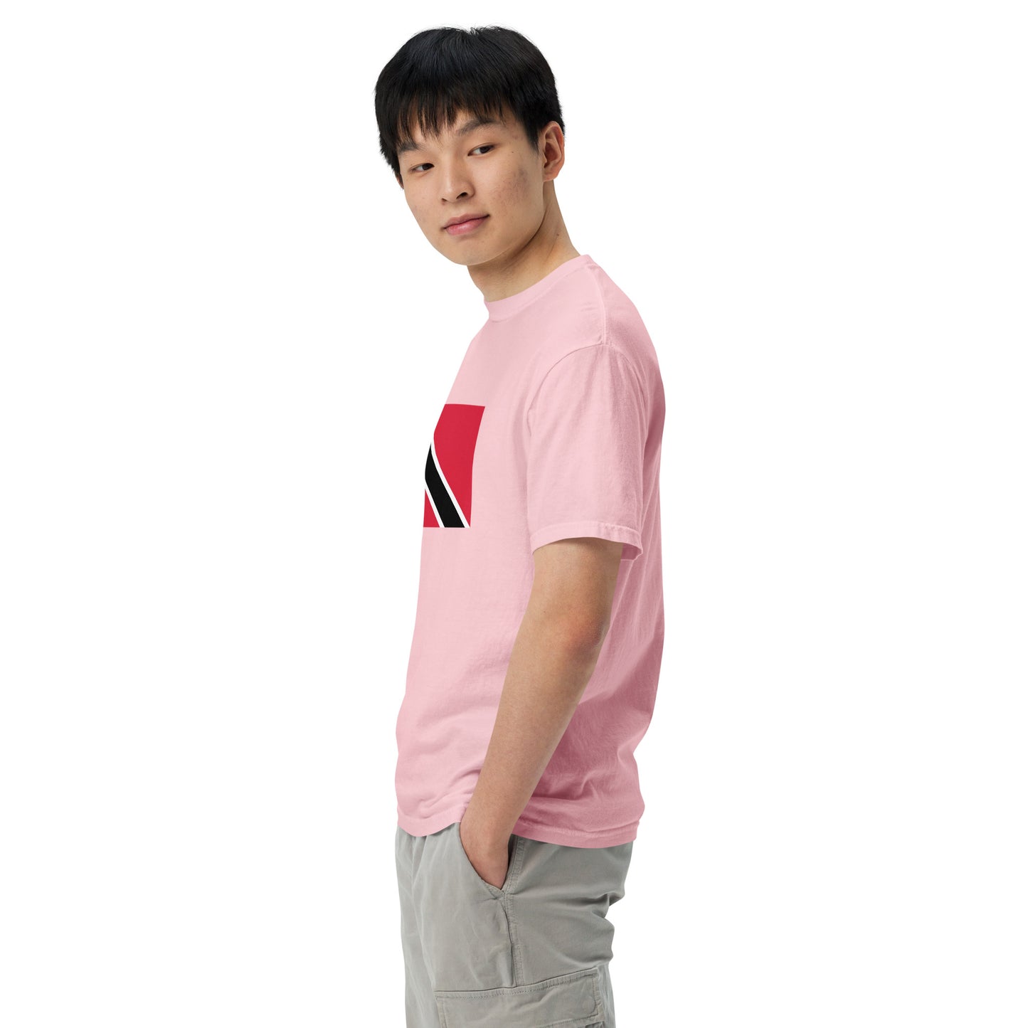 Flat lay of blue jean Trinidad flag tee, 4X large size