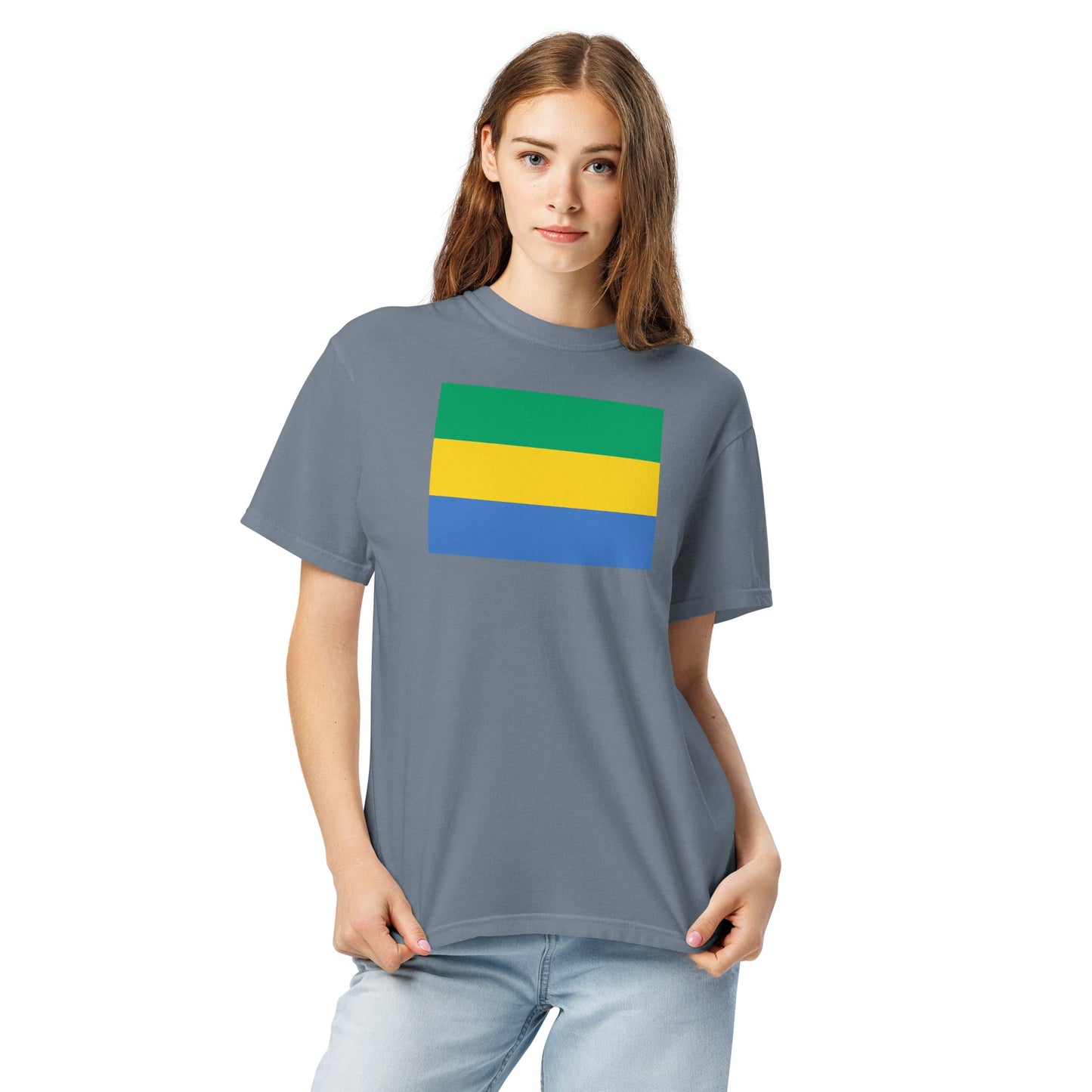 black shirt with Gabon flag design, extra large