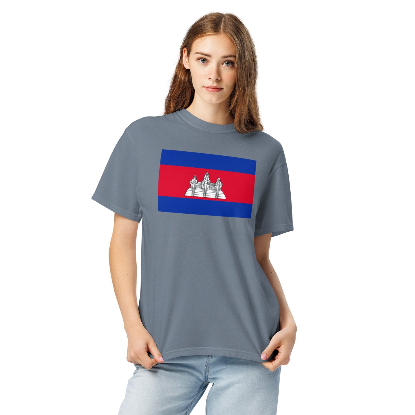 Flag tee representing Cambodia in red, extra large