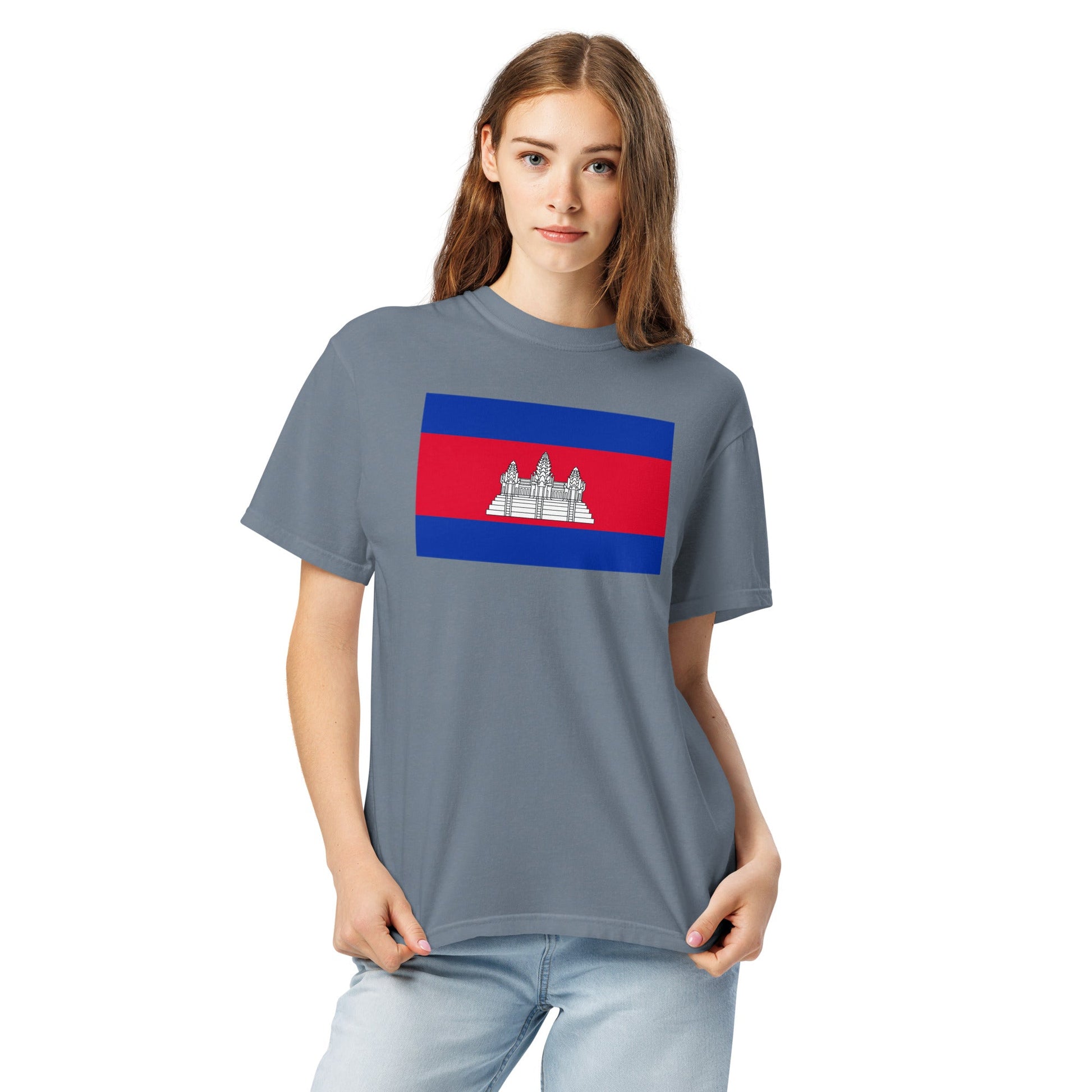 Flag tee representing Cambodia in red, extra large
