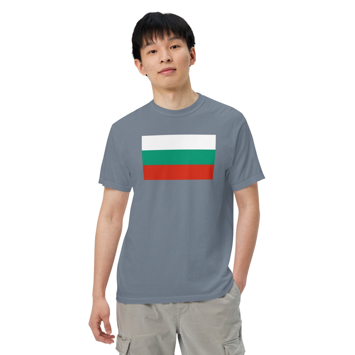 Flat lay of true navy Bulgaria flag tee, large size