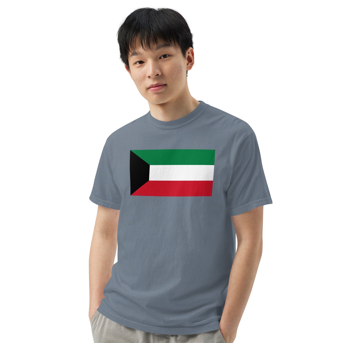 Flat lay of true navy Kuwait flag tee, medium size