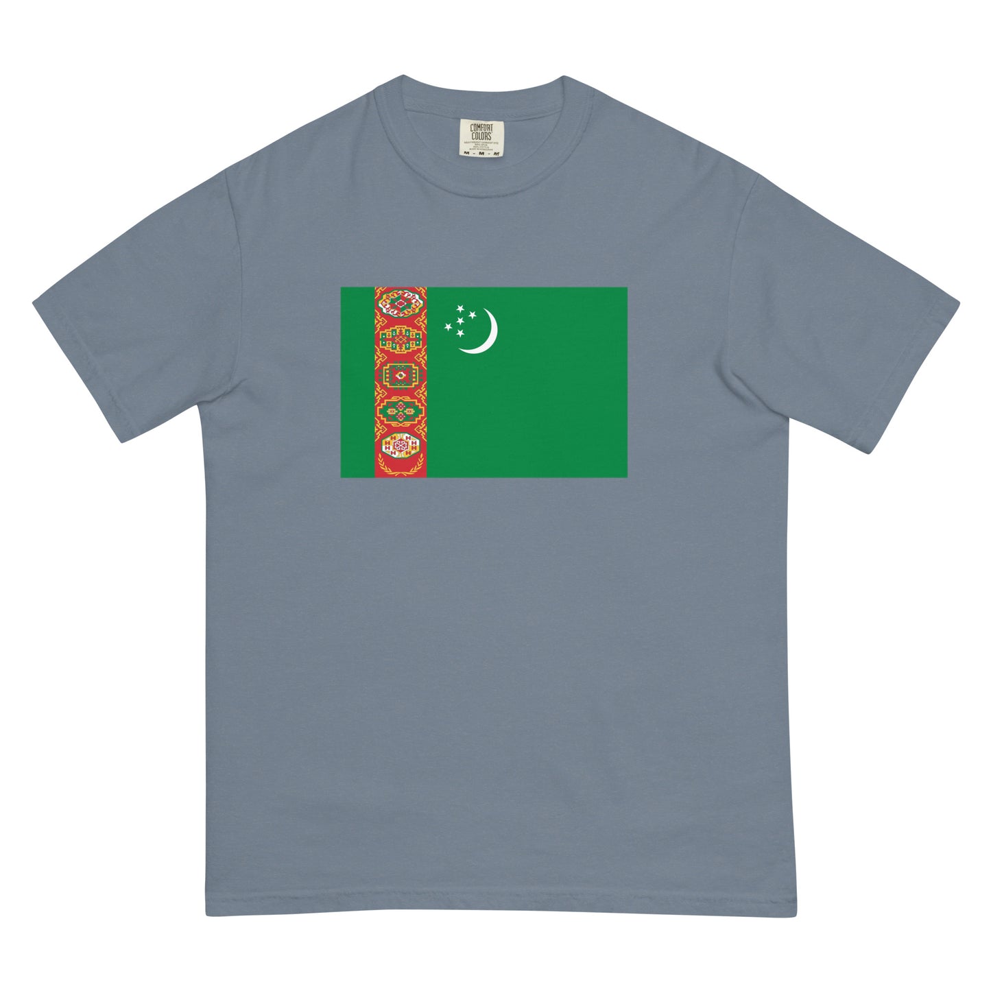 Stylish Turkmenistan flag t-shirt laid flat, small, red