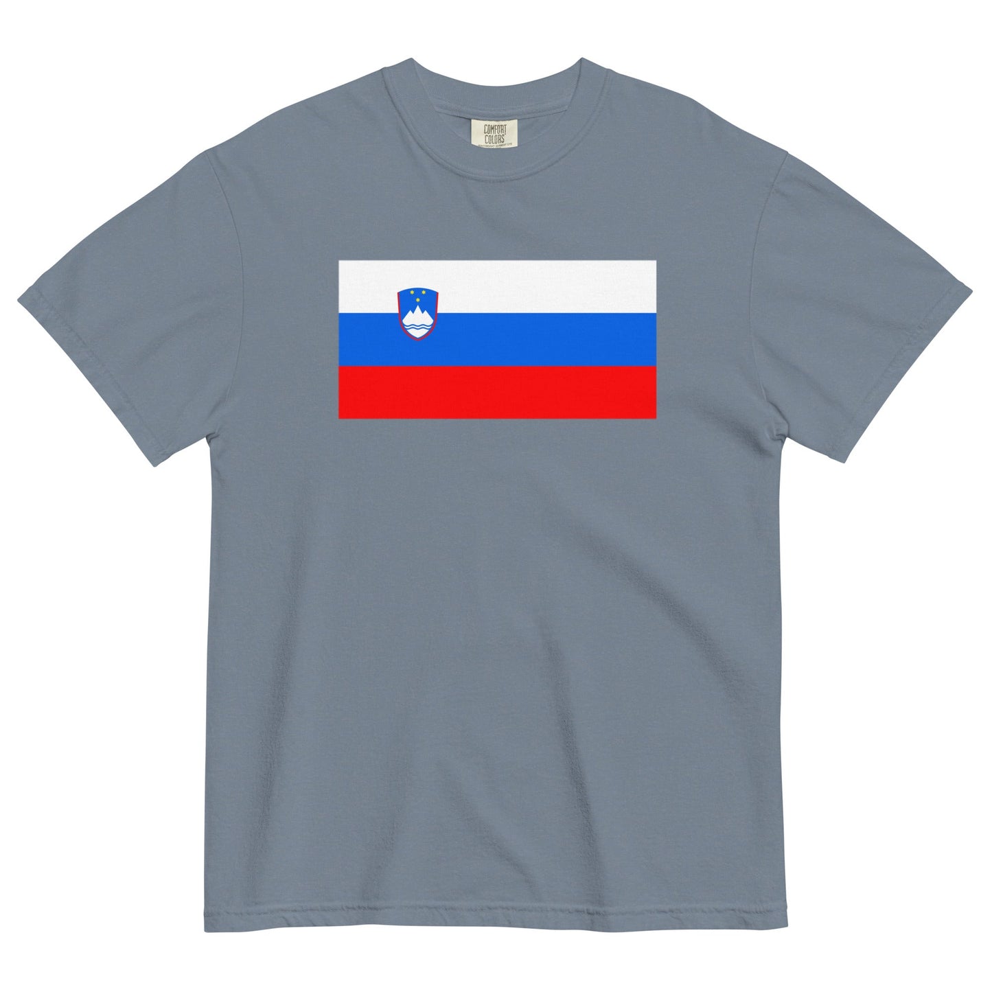 Flat lay of black Slovenia flag tee, 4X large size