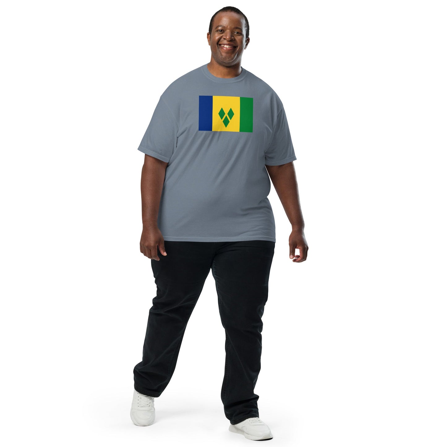 Bold Saint Vincent And The Grenadines flag design tee in black, extra large