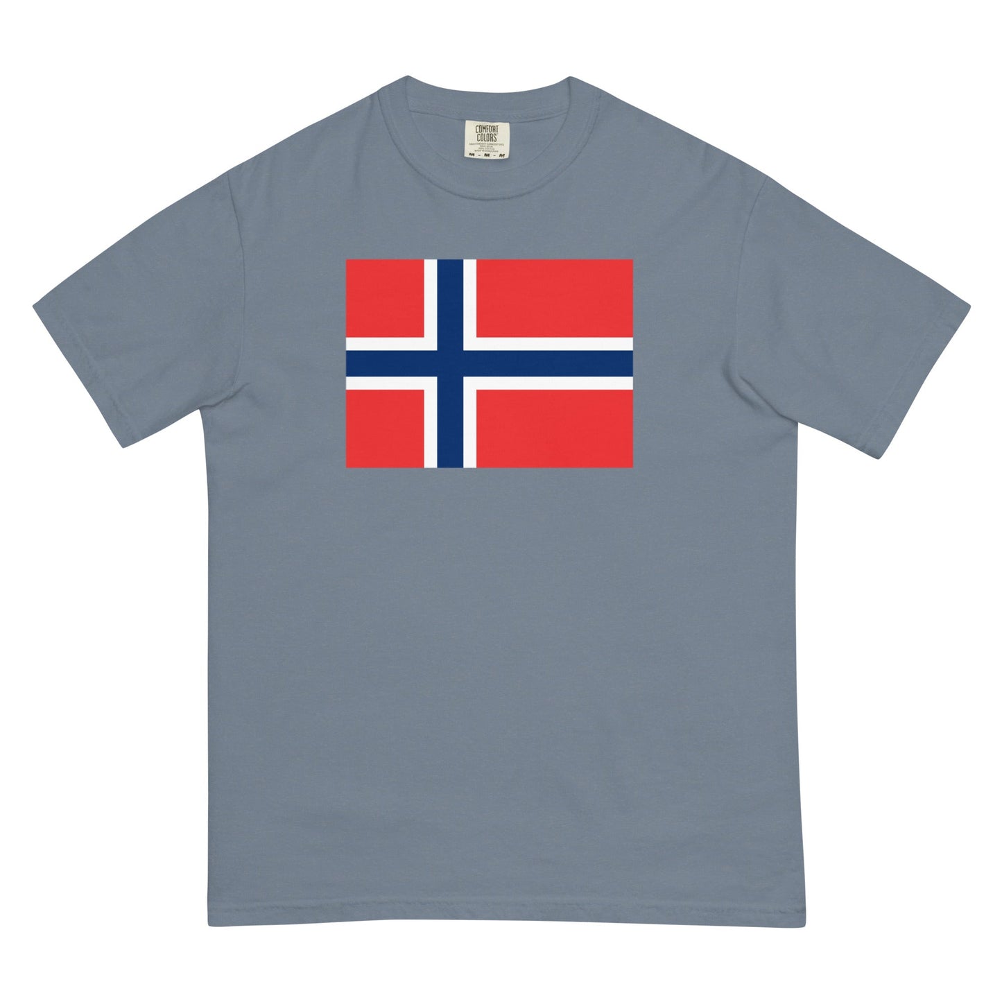 Stylish Norway flag t-shirt laid flat, small, true navy