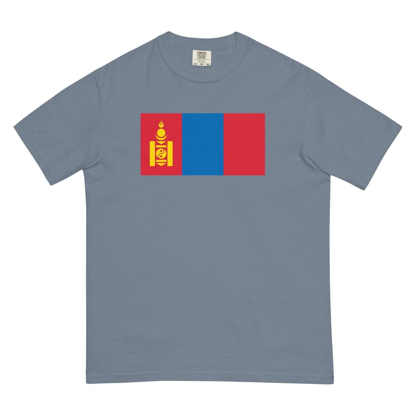 Flat lay of blue spruce Mongolia flag tee, 3X large size