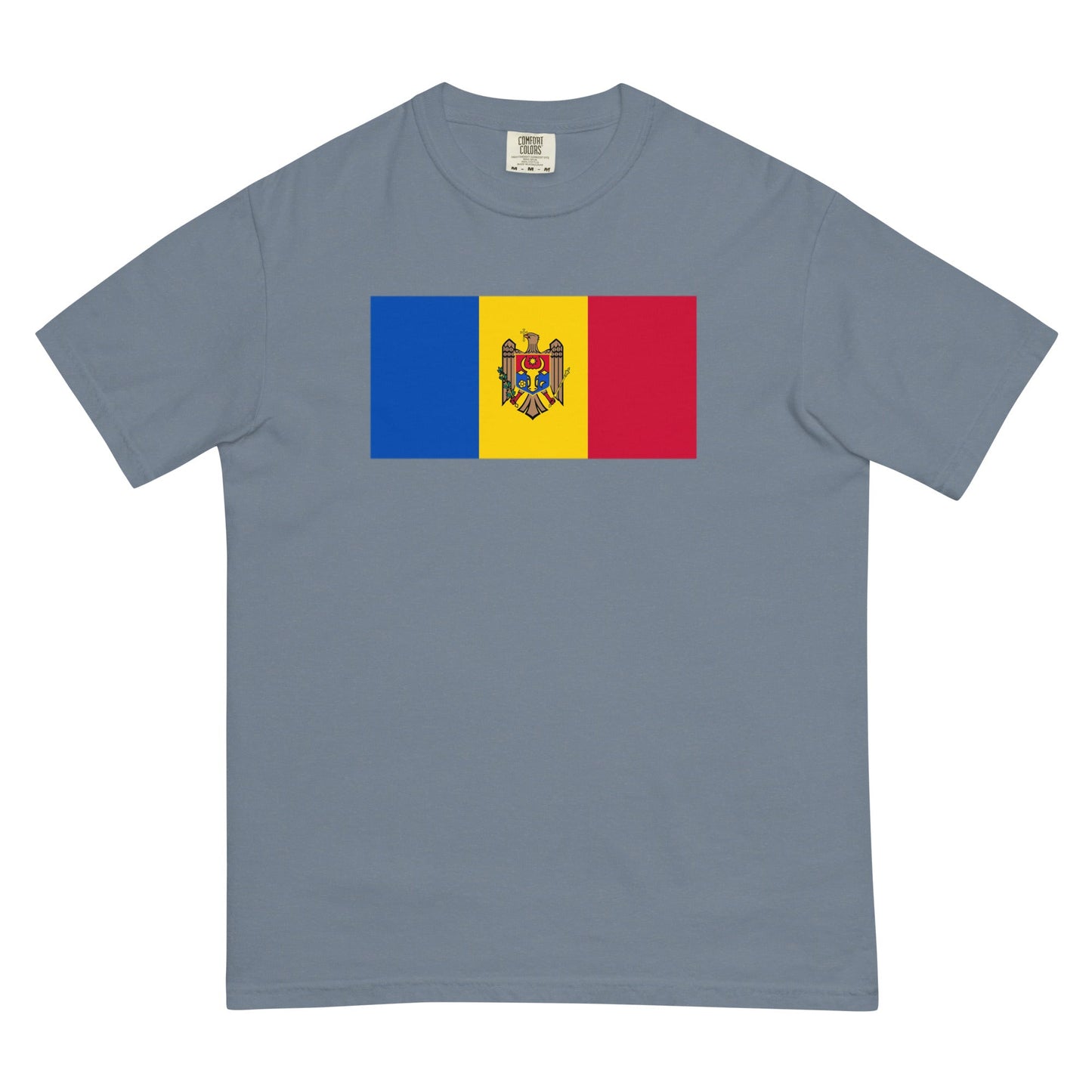 Stylish Moldova flag t-shirt laid flat, 3X large, grape