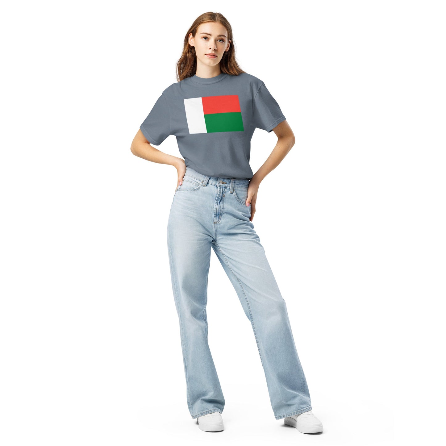 Flat lay of red Madagascar flag tee, small size