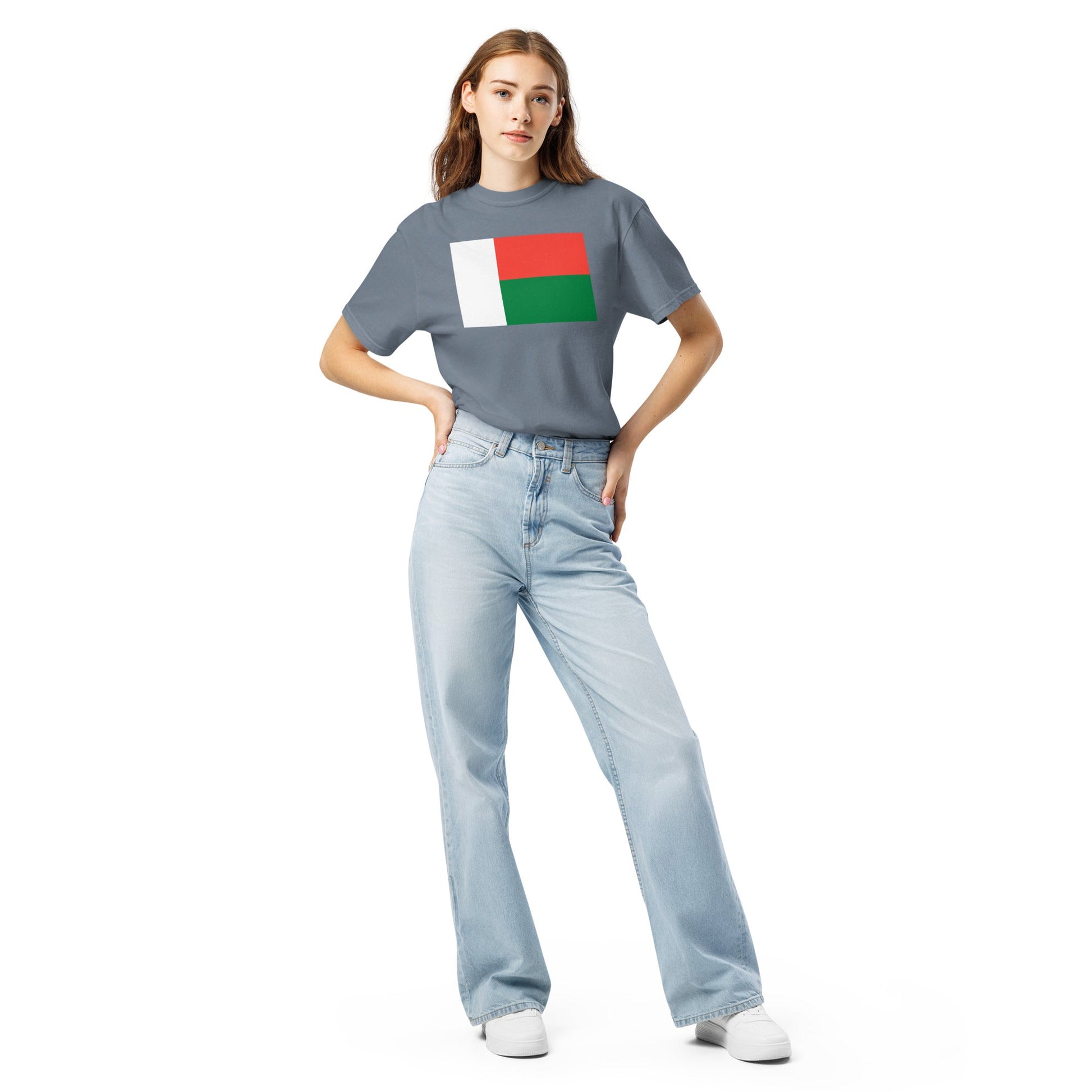 Flat lay of red Madagascar flag tee, small size