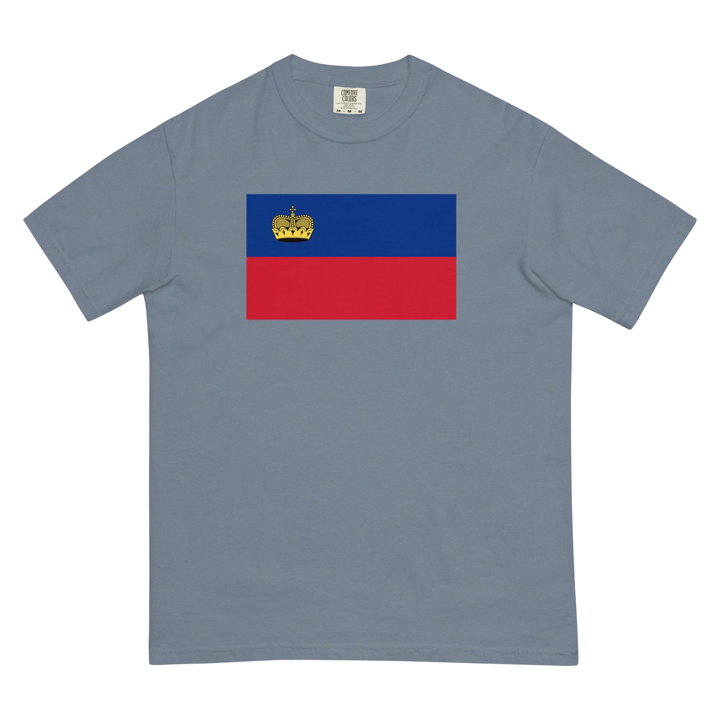 Flat lay of brick Liechtenstein flag tee, 4X large size
