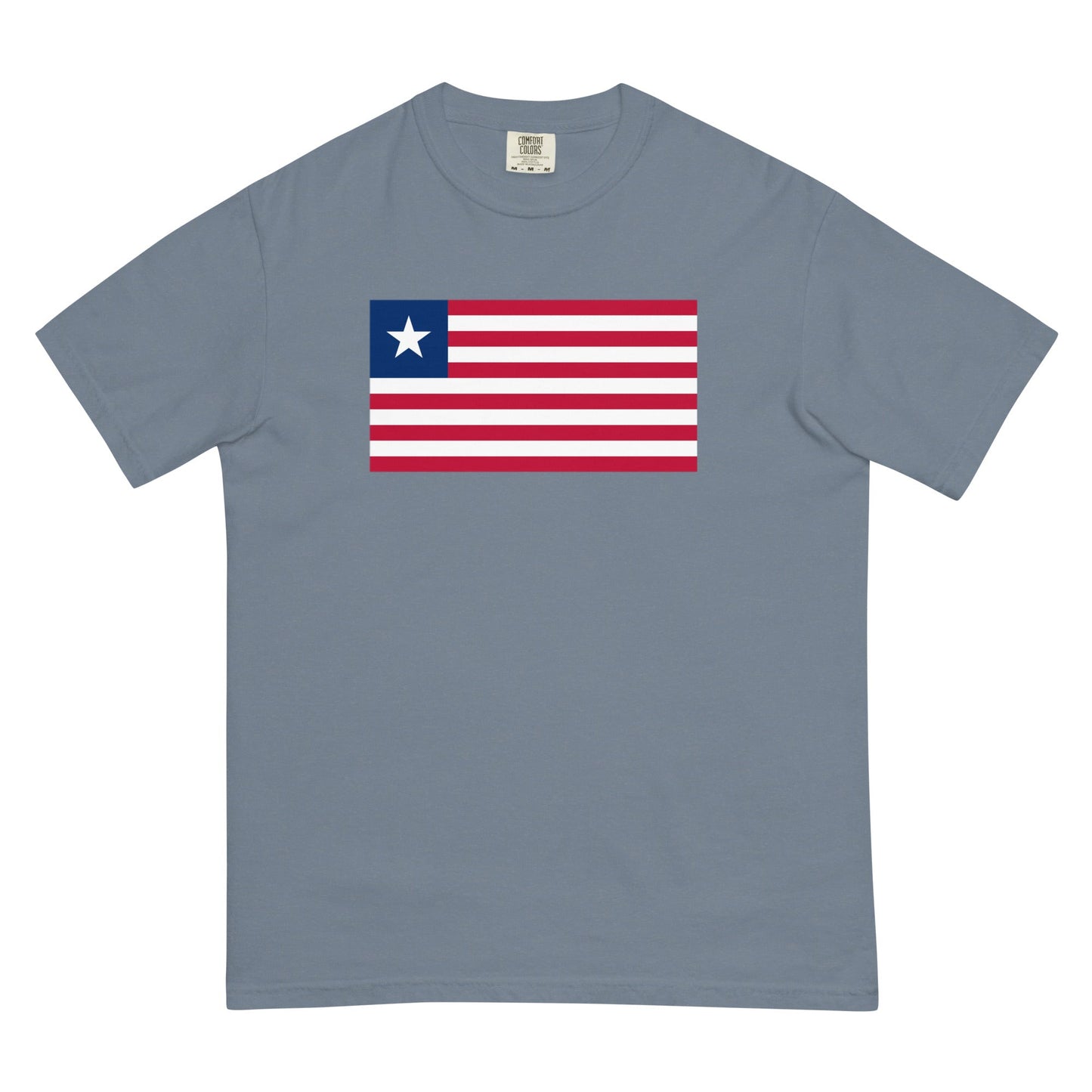 Stylish Liberia flag t-shirt laid flat, 3X large, true navy