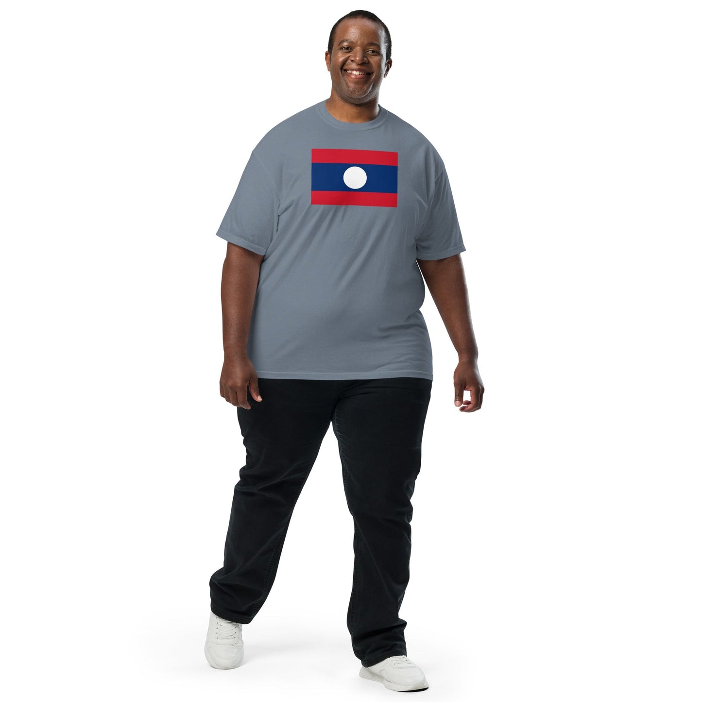true navy shirt with Laos flag design, medium