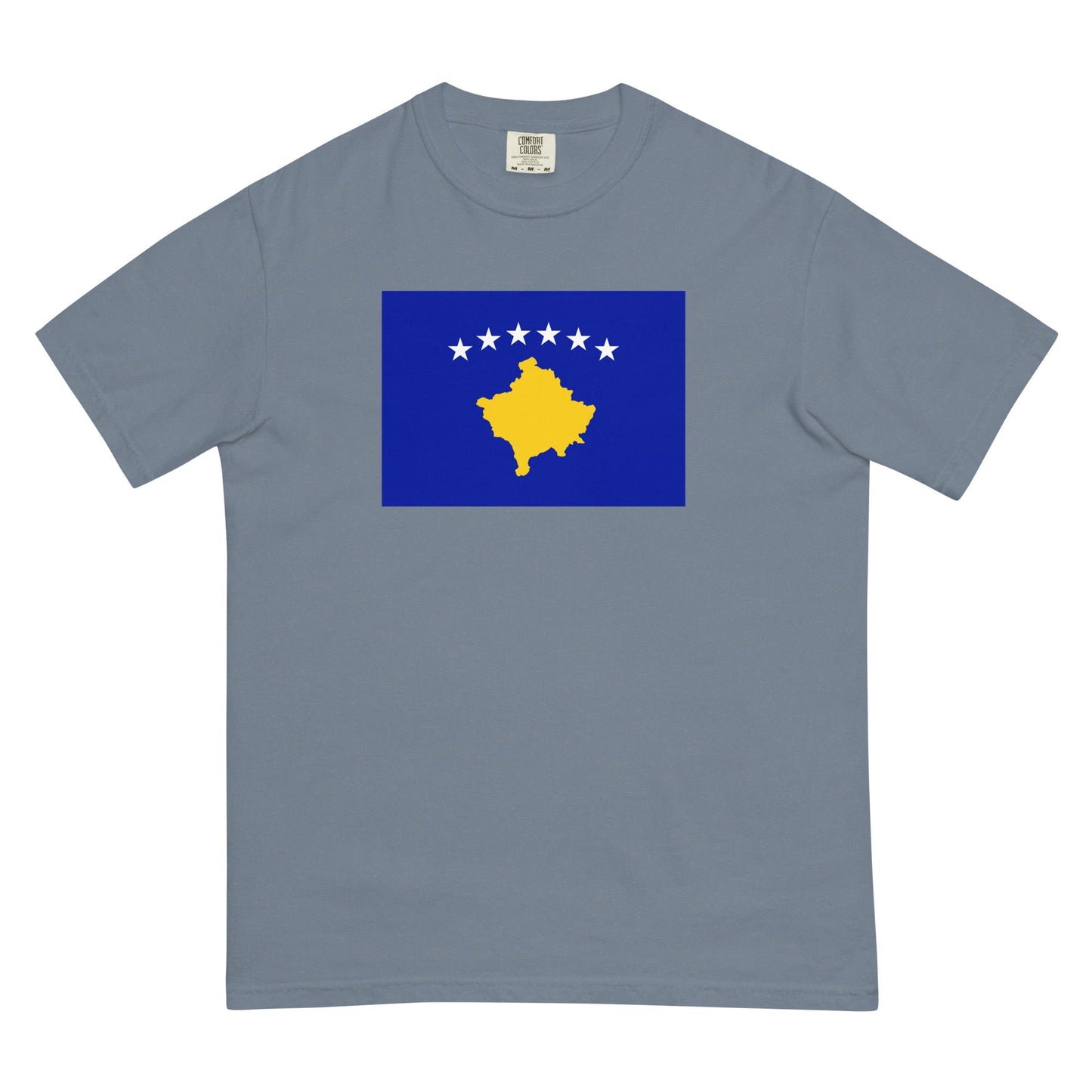 Flat lay of hemp Kosovo 1 flag tee, large size