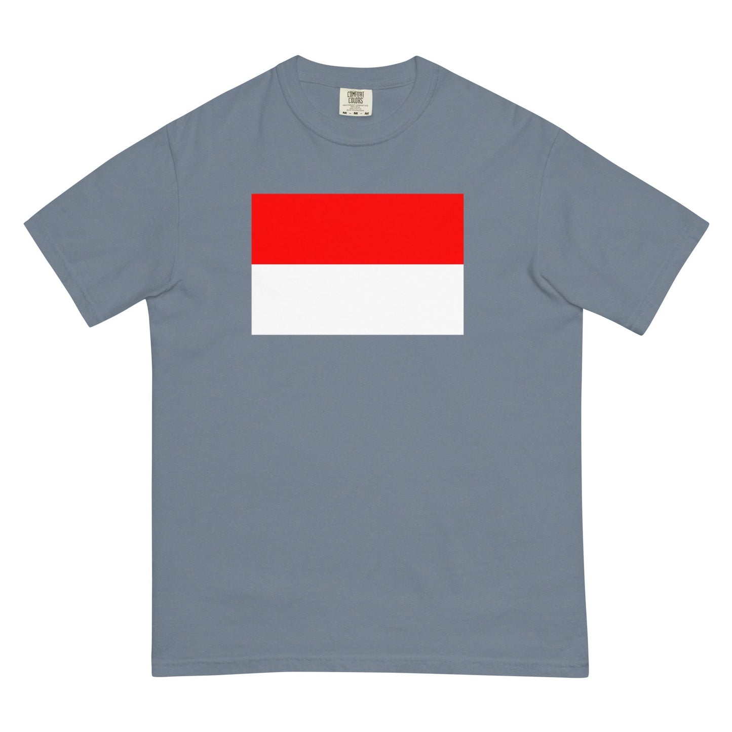 Stylish Indonesia flag t-shirt laid flat, medium, crimson