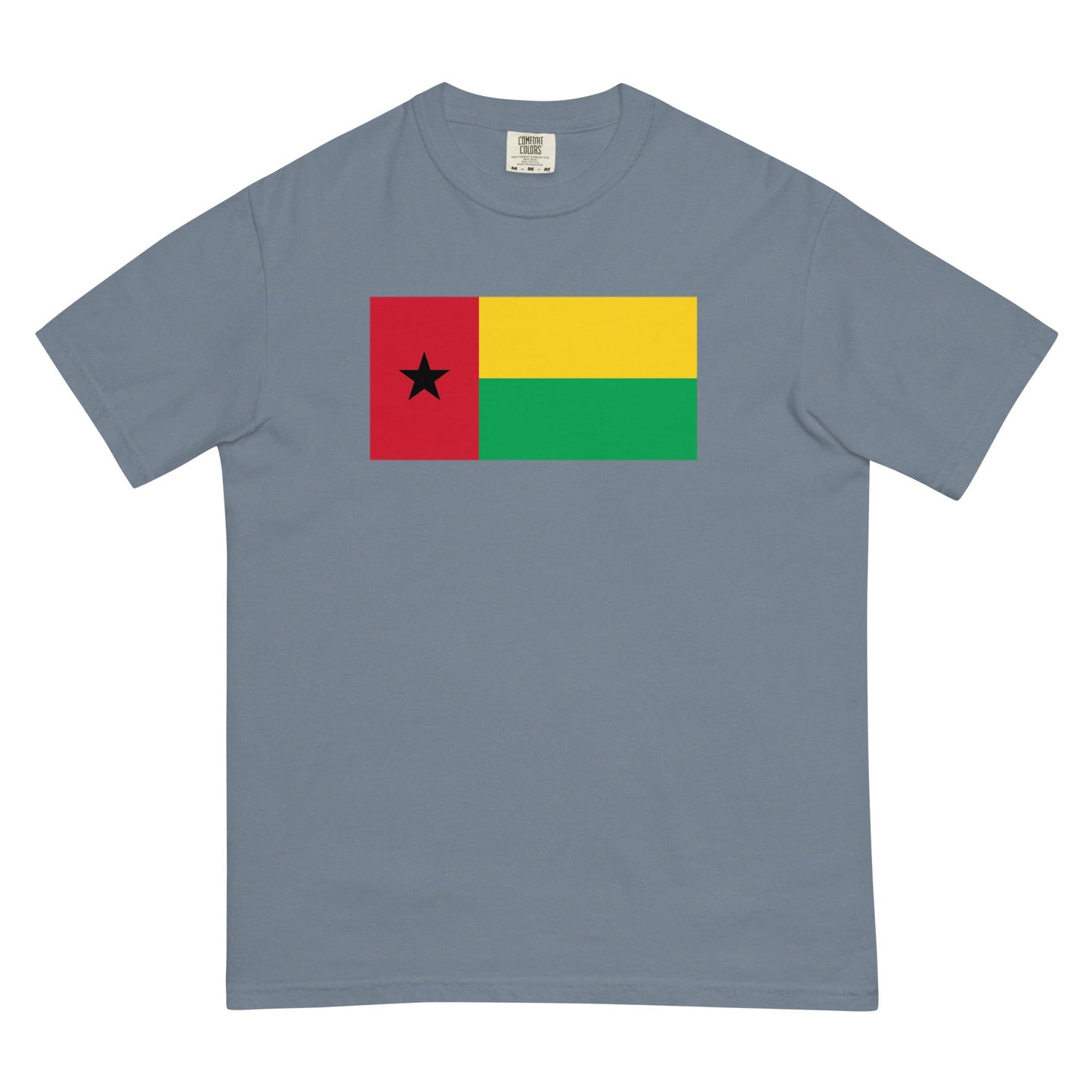 Stylish Guinea Bissau flag t-shirt laid flat, 3X large, crimson
