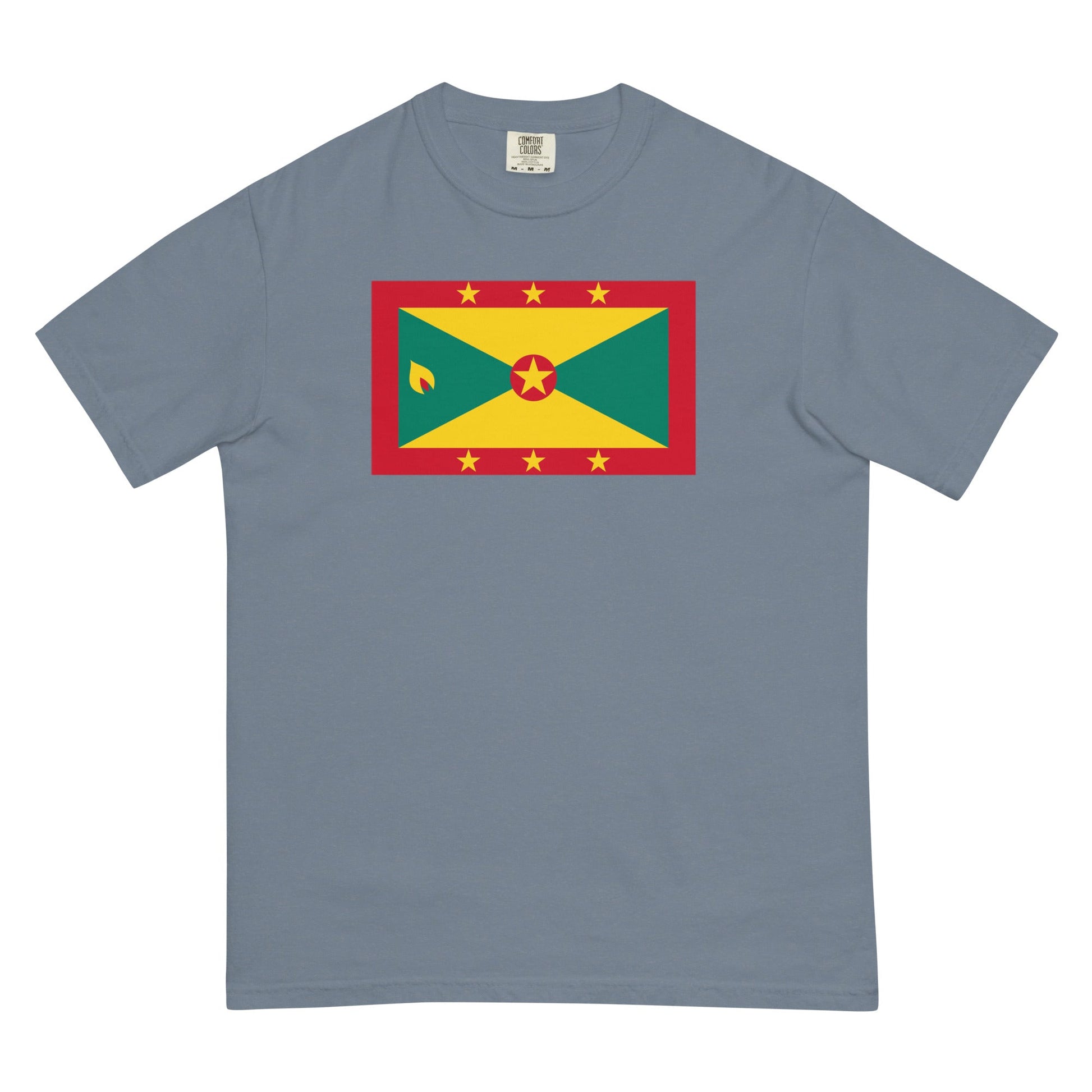 Stylish Grenada flag t-shirt laid flat, large, berry