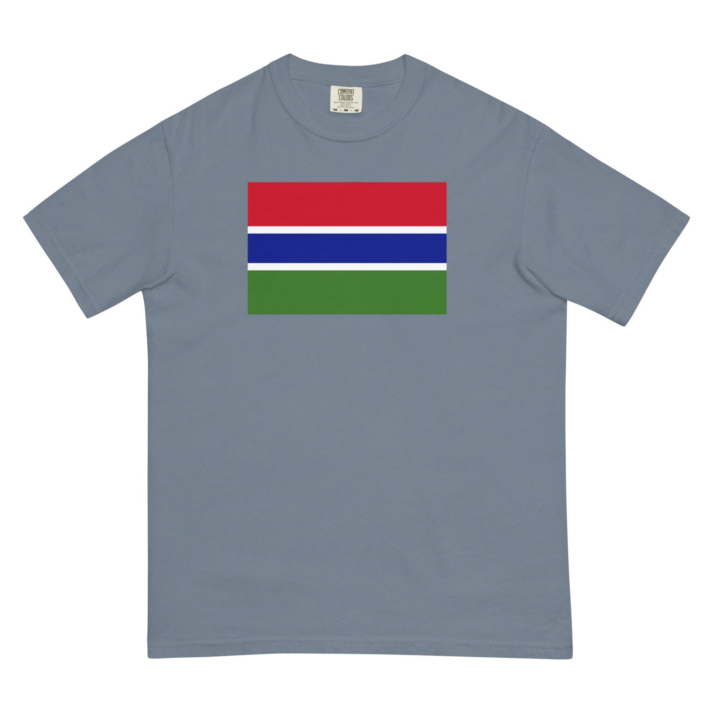 Flat lay of espresso Gambia flag tee, 2X large size