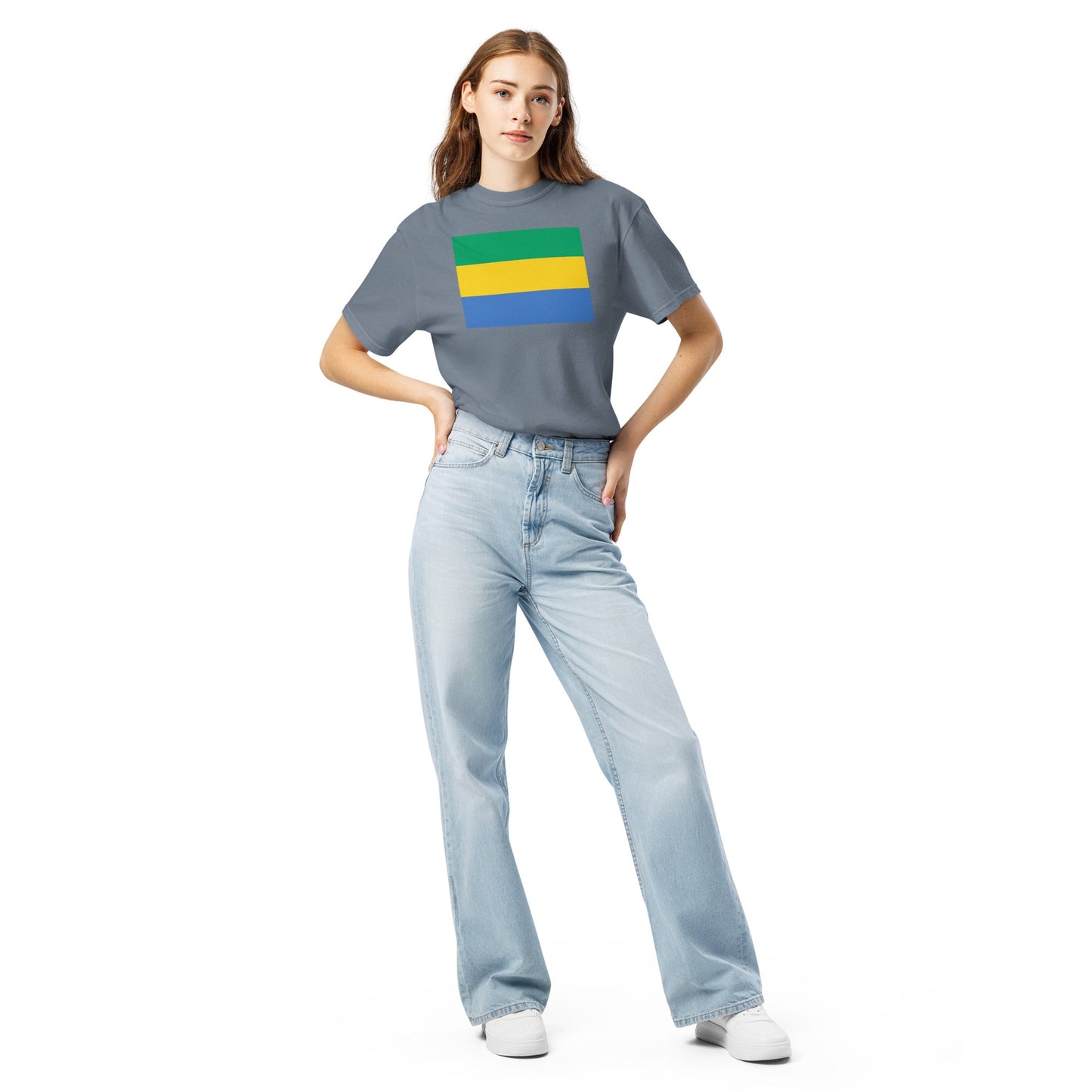 black shirt with Gabon flag design, 2X large