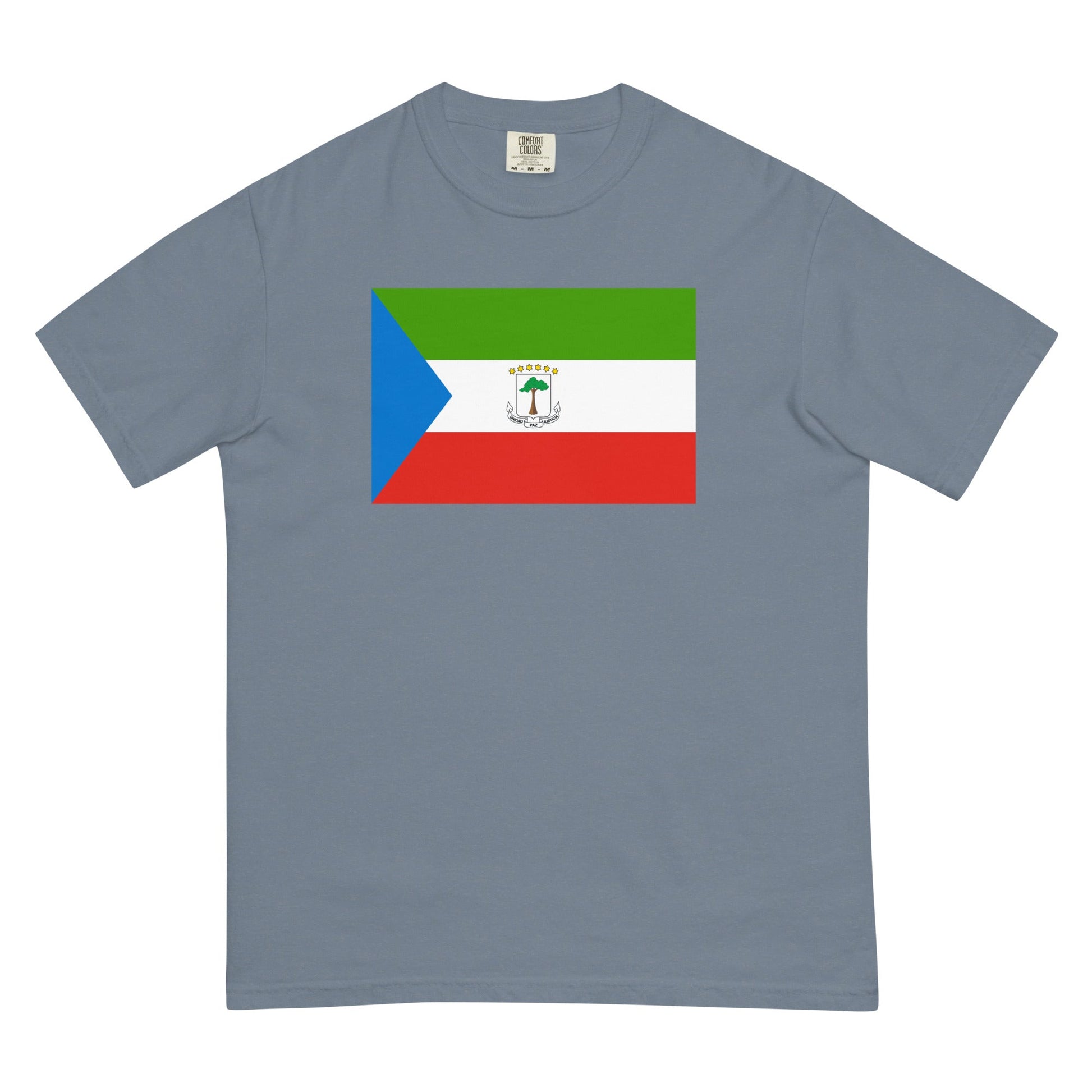 Stylish Equatorial Guinea flag t-shirt laid flat, 4X large, true navy
