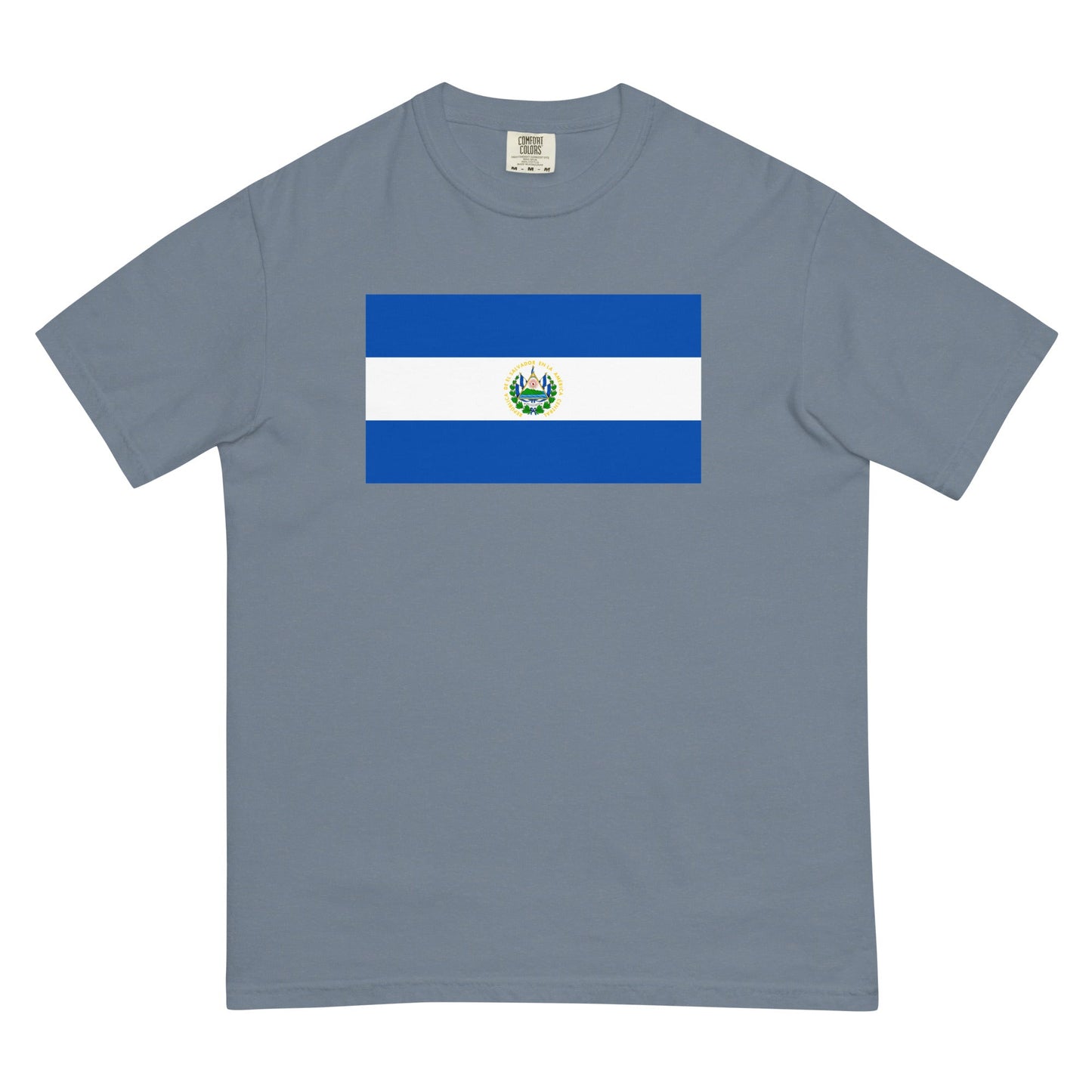 Flat lay of berry El Salvador flag tee, 2X large size