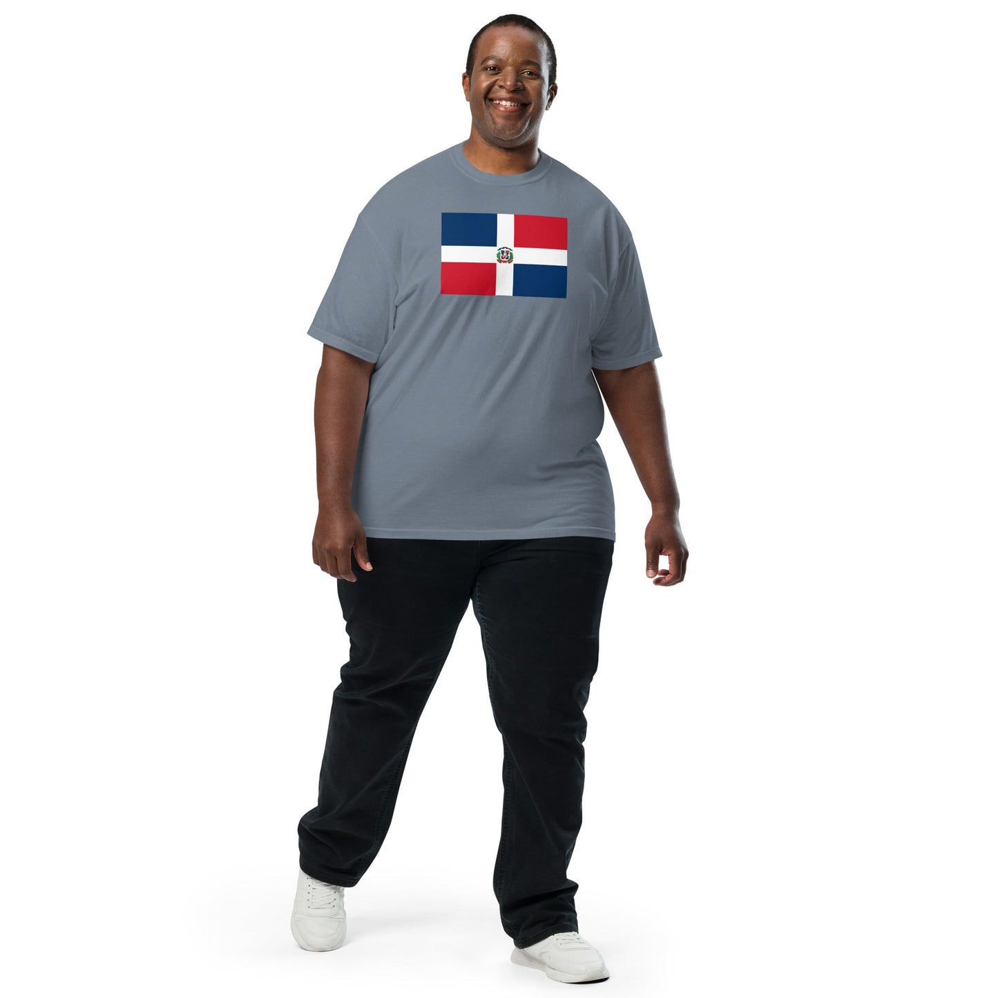 black shirt with Dominican Republic flag design, 2X large