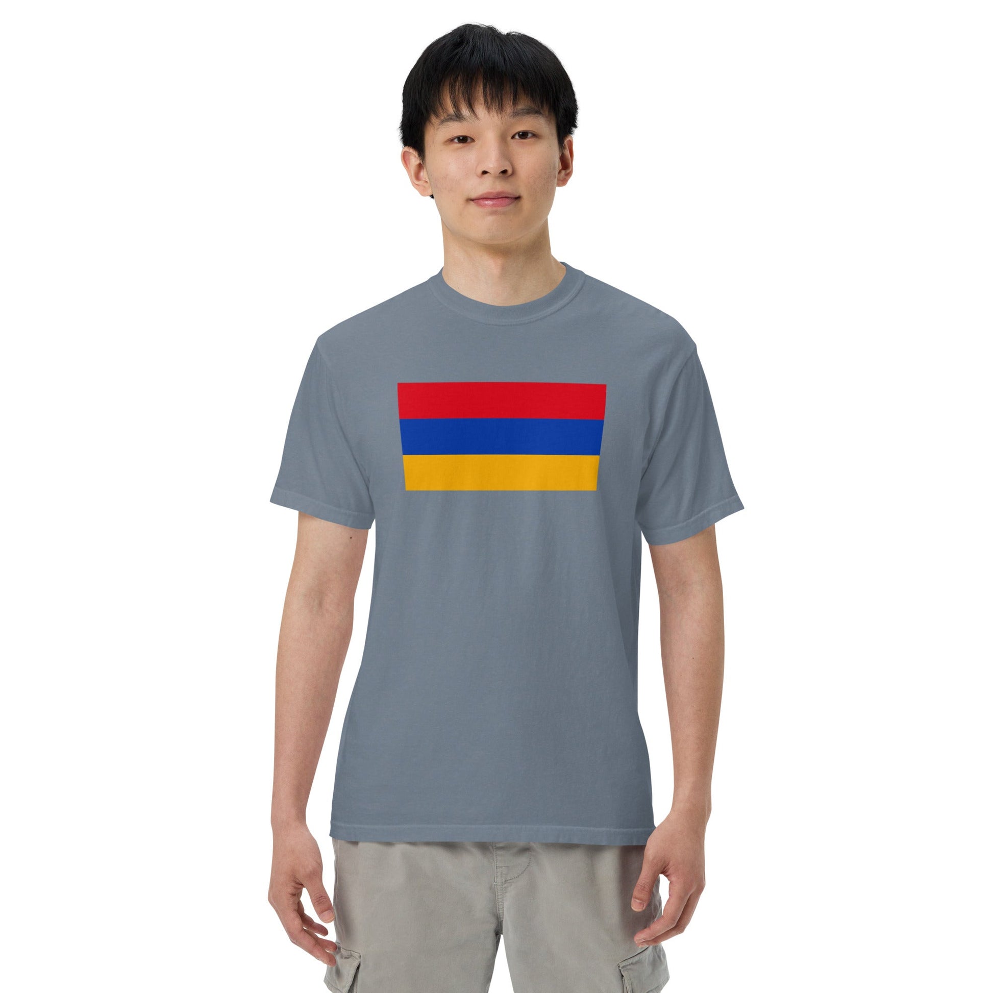 true navy shirt with Armenia flag design, 2X large