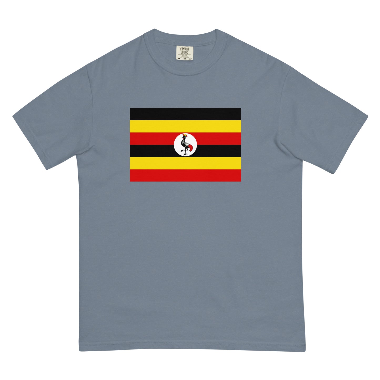 Stylish Uganda flag t-shirt laid flat, extra large, brick