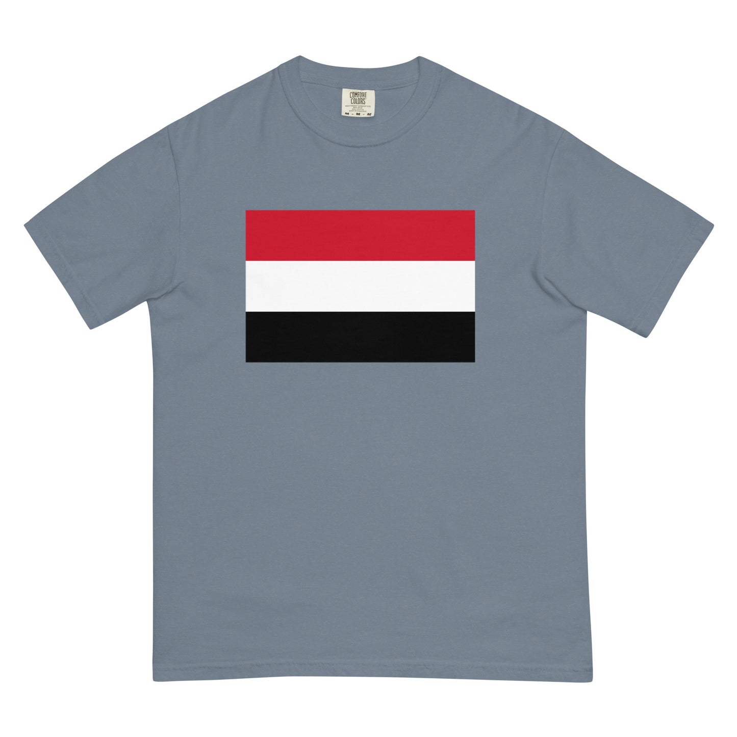 Stylish Yemen flag t-shirt laid flat, 2X large, brick