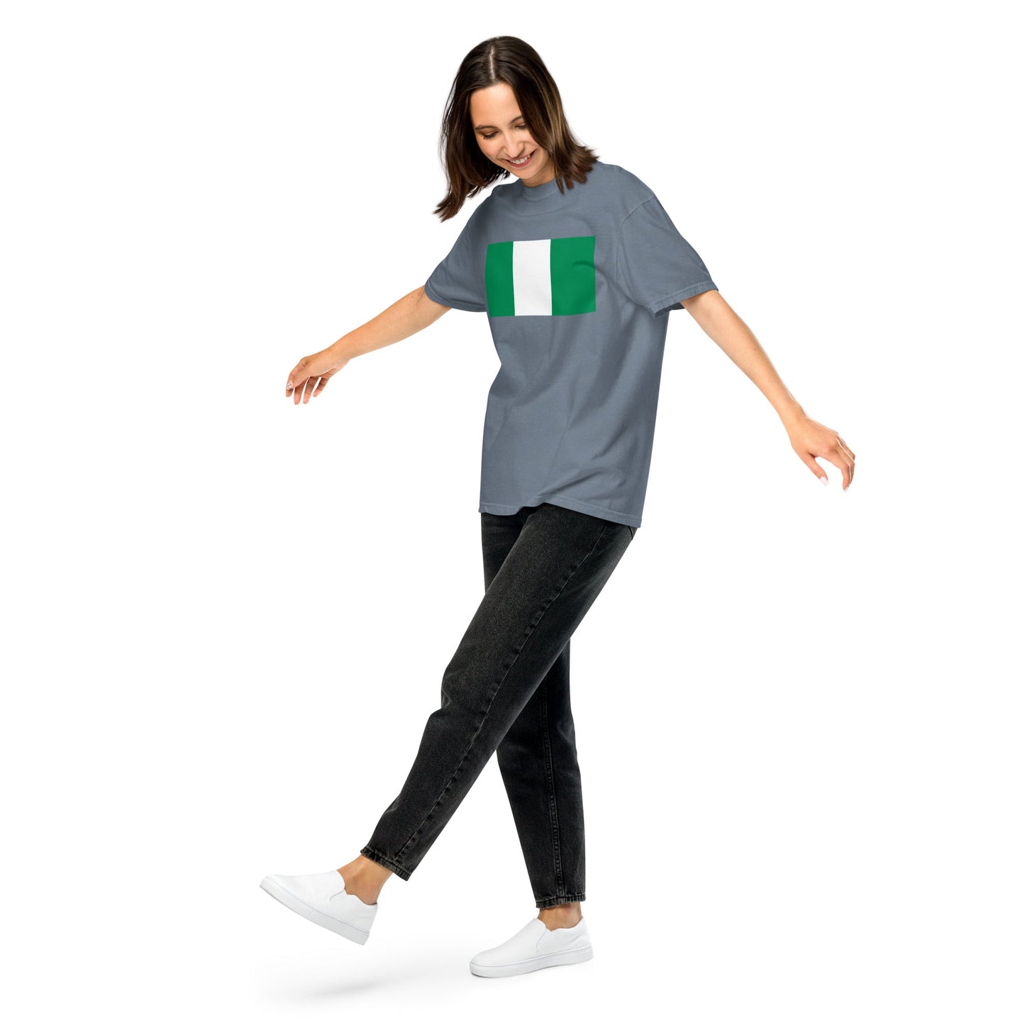 Flat lay of brick Nigeria flag tee, 4X large size