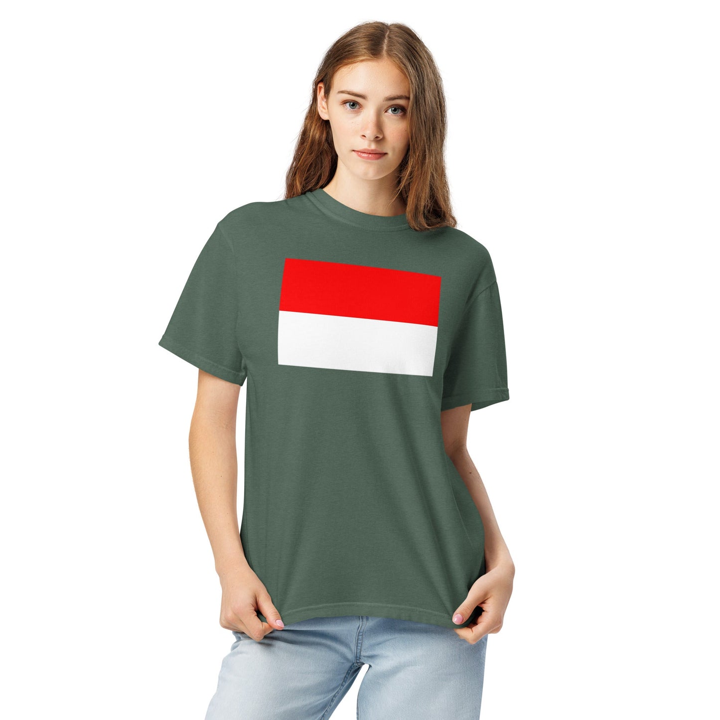 Flat lay of black Indonesia flag tee, large size