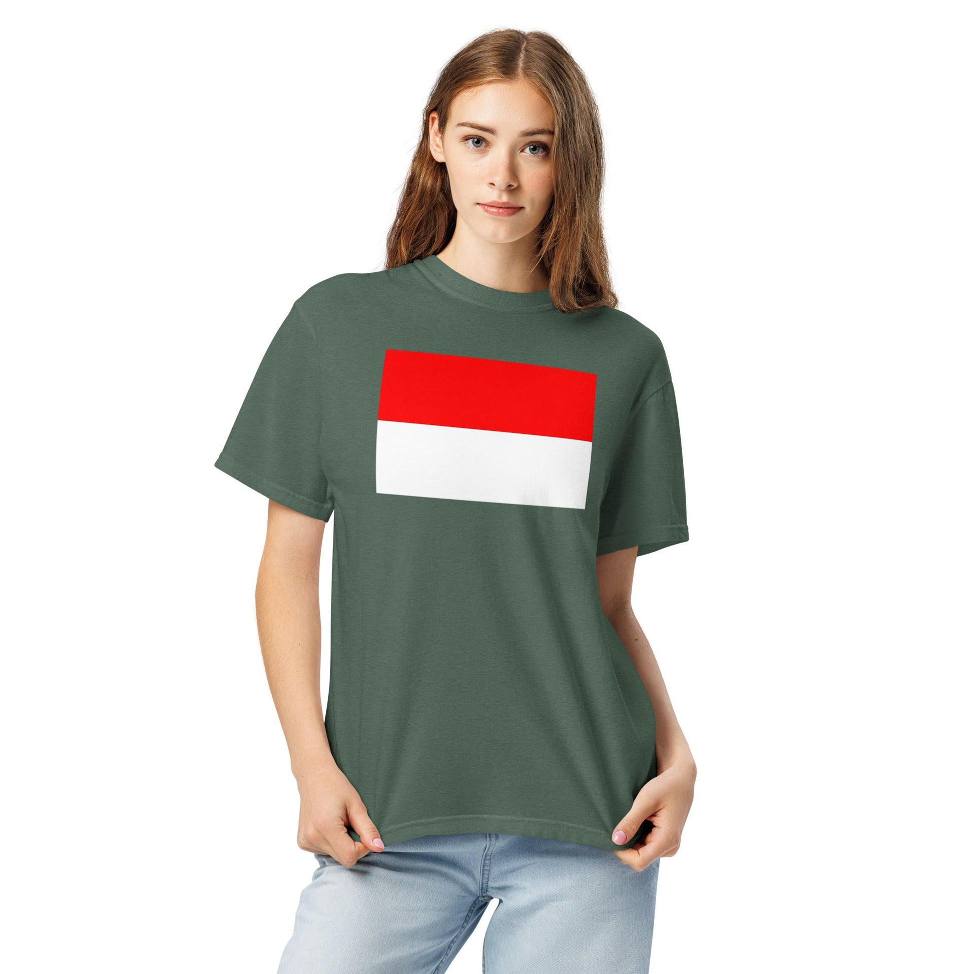 Flat lay of black Indonesia flag tee, large size