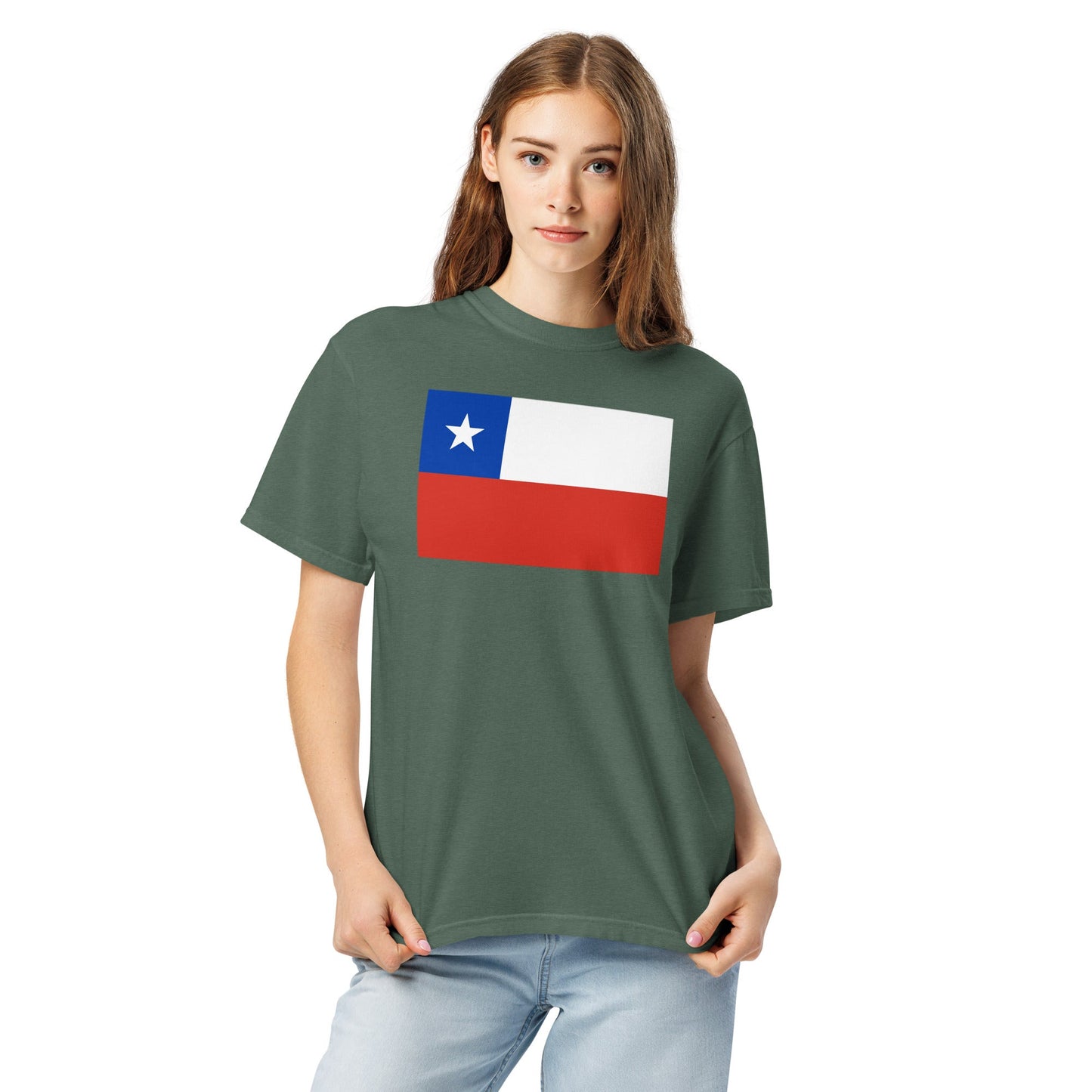 black shirt with Chile flag design, large