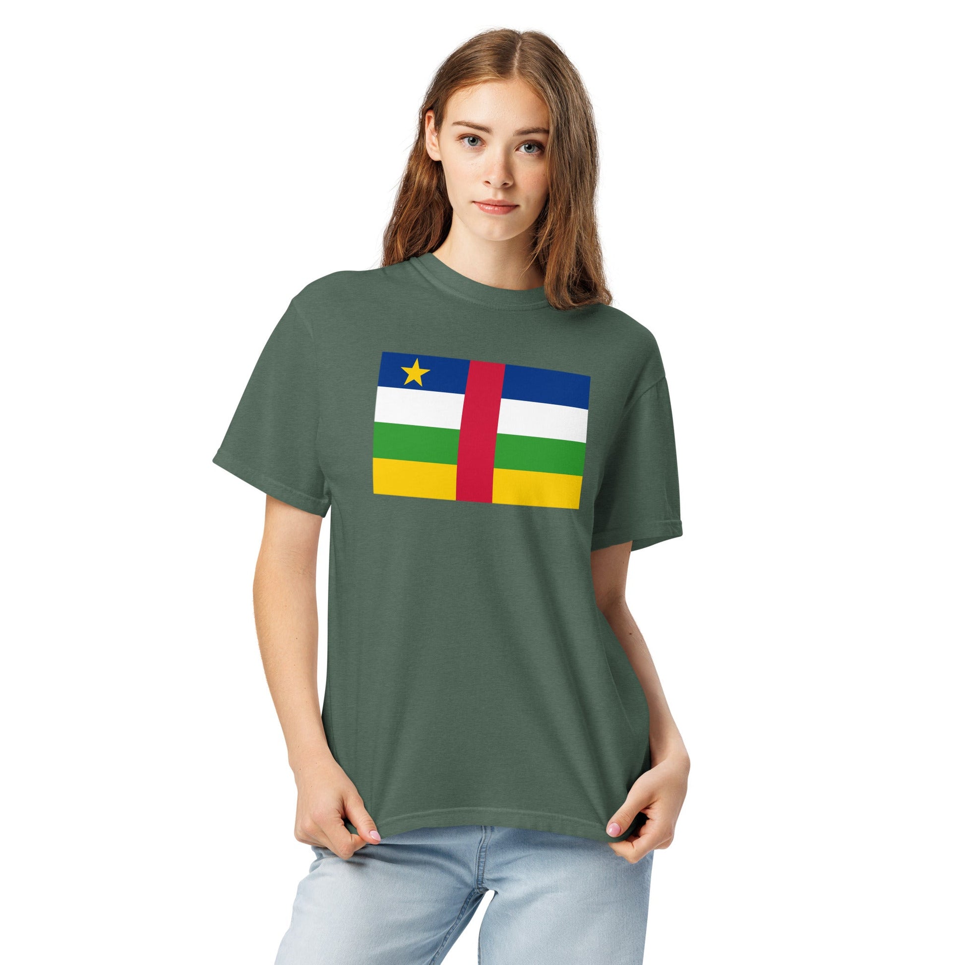 Flat lay of black Central African Republic flag tee, 4X large size
